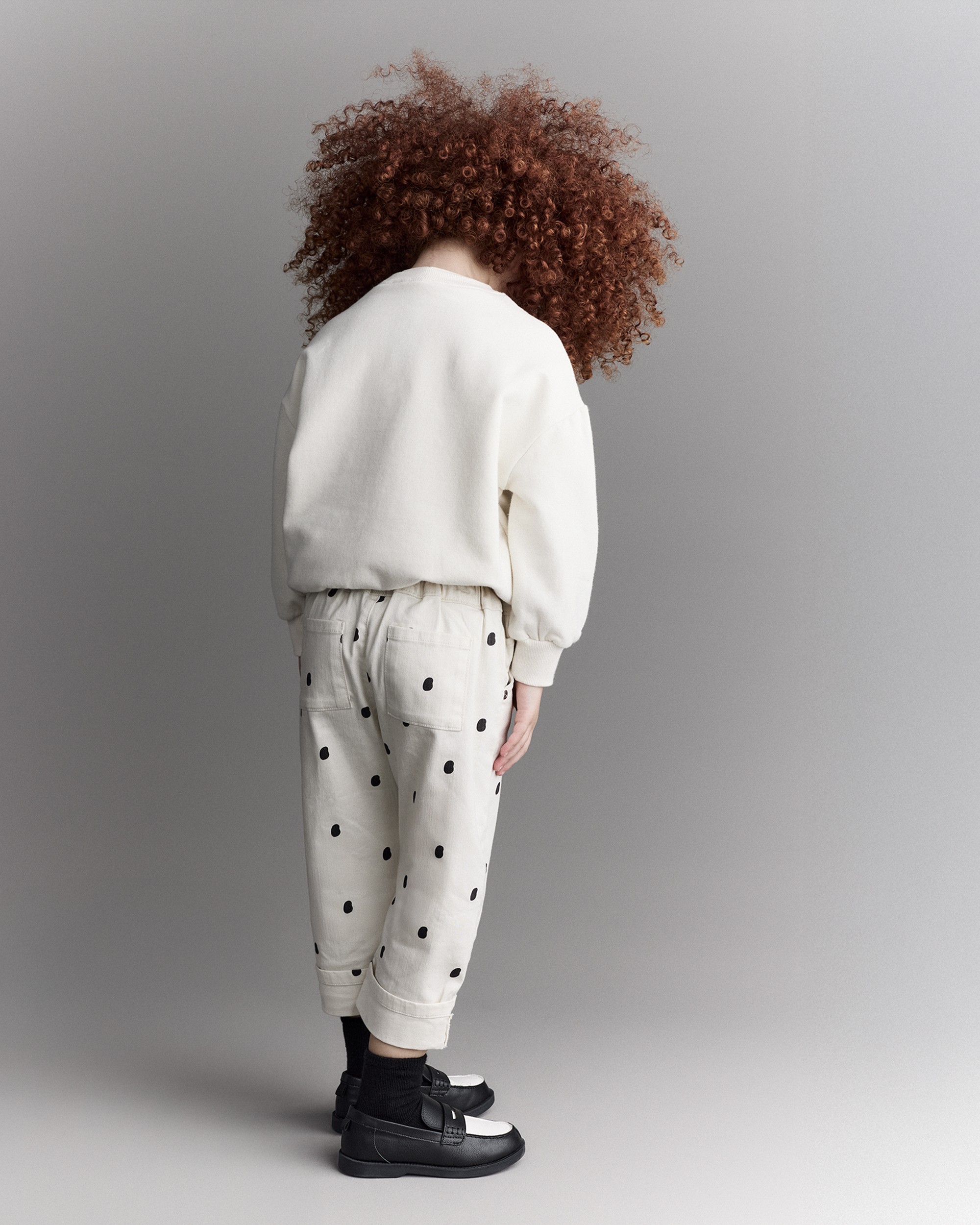 Toddler Girl Polka Dot Cuffed Barrel Pant - Ivory