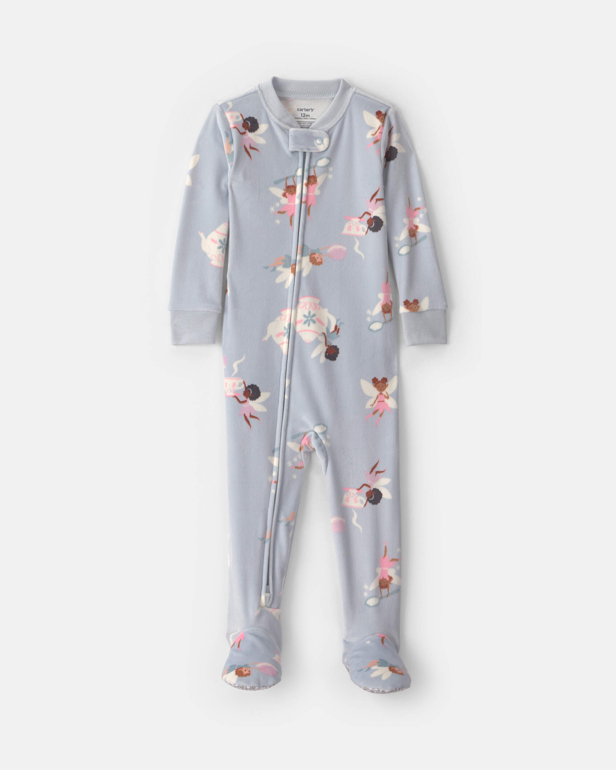 Baby Girl 1-Piece Fairies 2-Way Zip DreamPlush Snug Fit Footed Pyjama - Blue