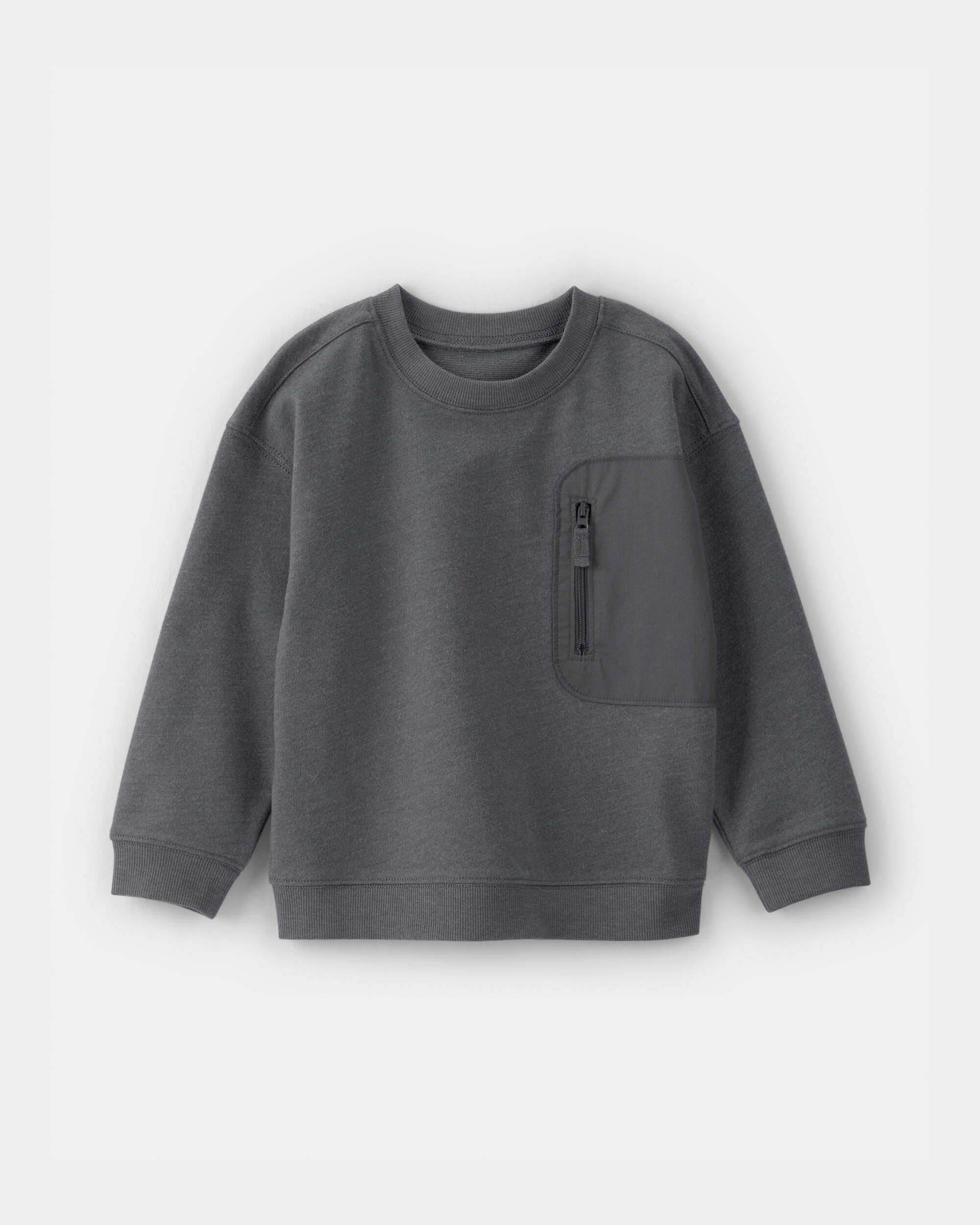 Toddler Boy French Terry Zipper Pullover Sweatshirt - Grey