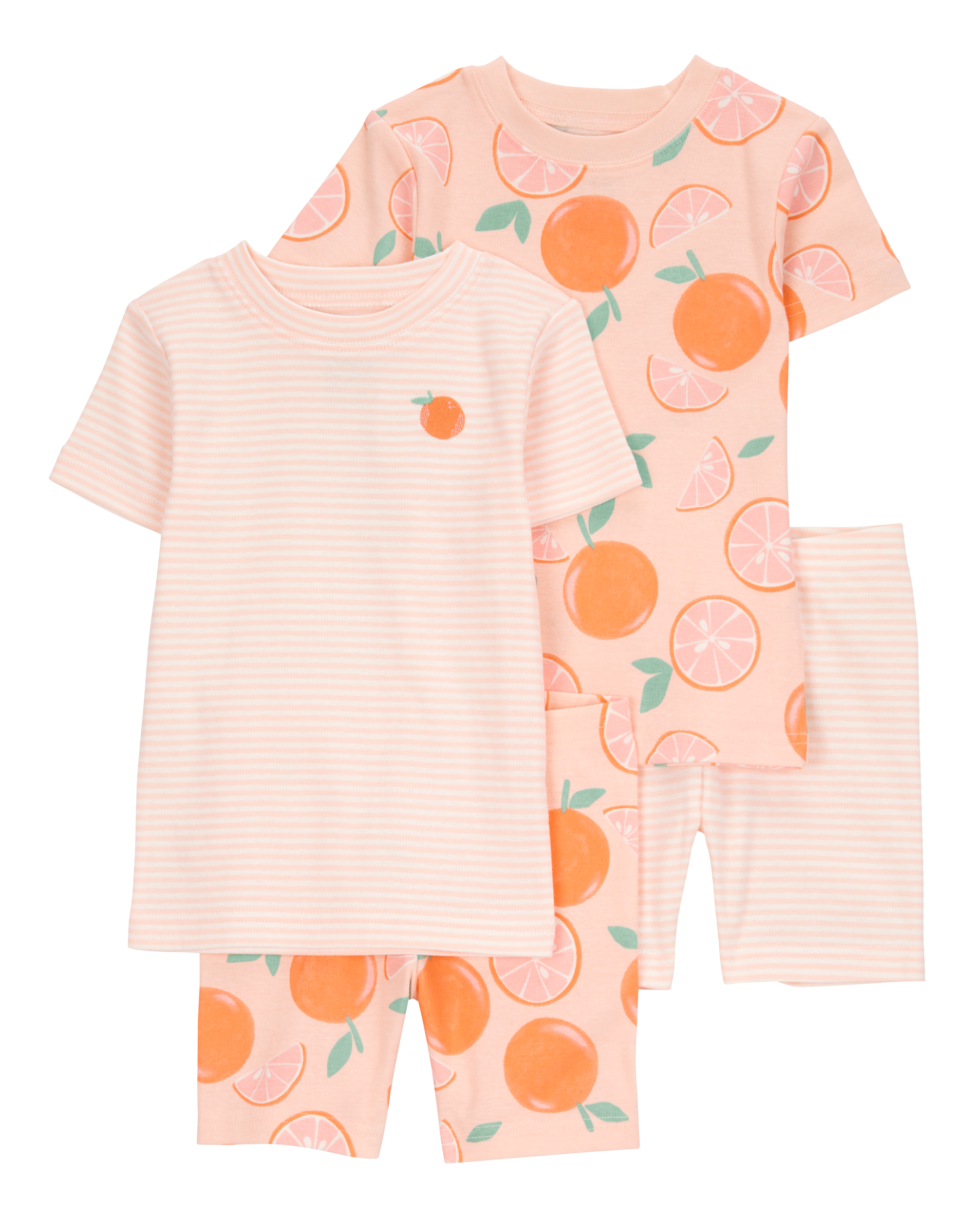 Toddler Orange Print Snug Fit Cotton 4-Piece Pyjamas