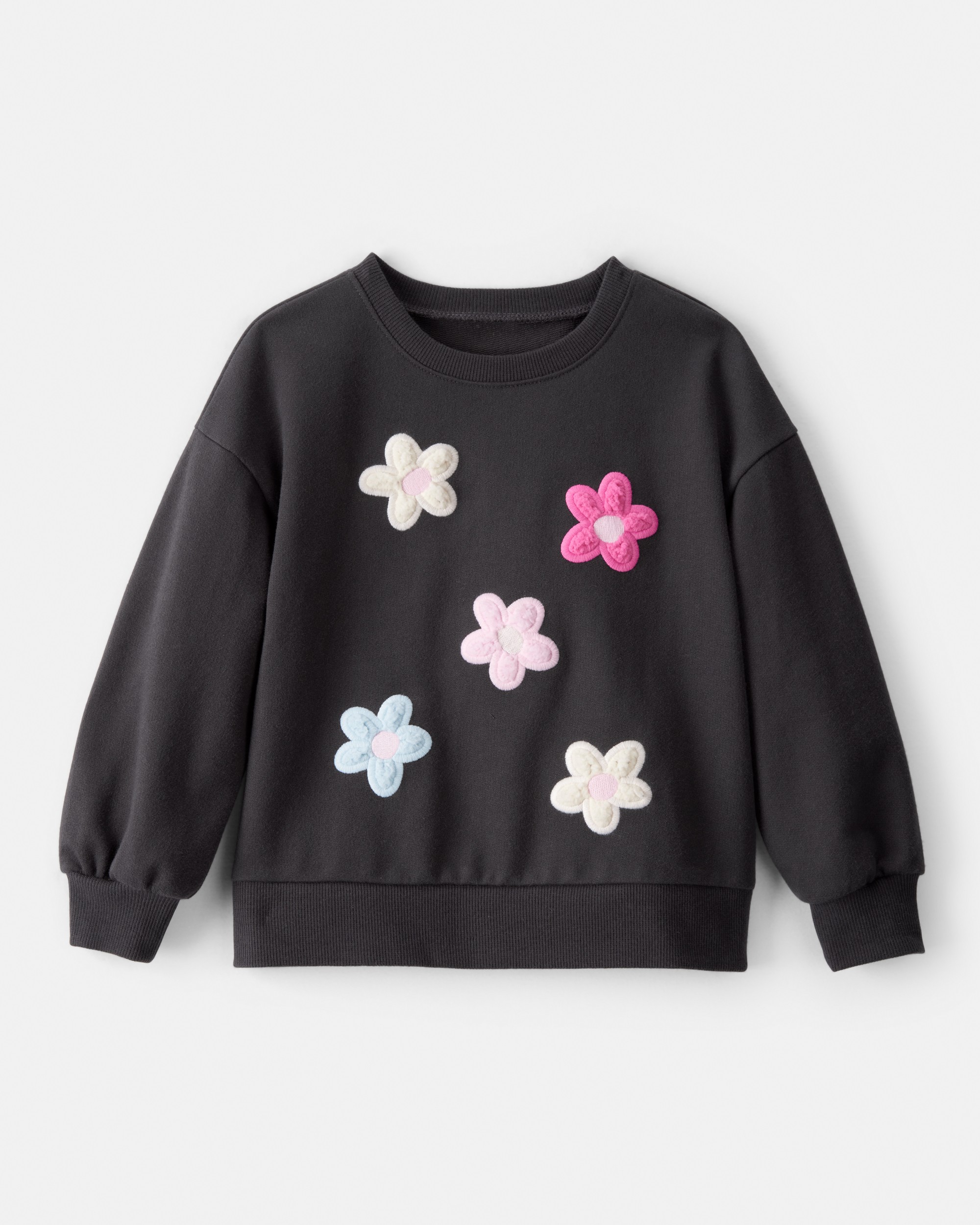Toddler Girl Floral French Terry Long-Sleeve Pullover Sweatshirt - Black