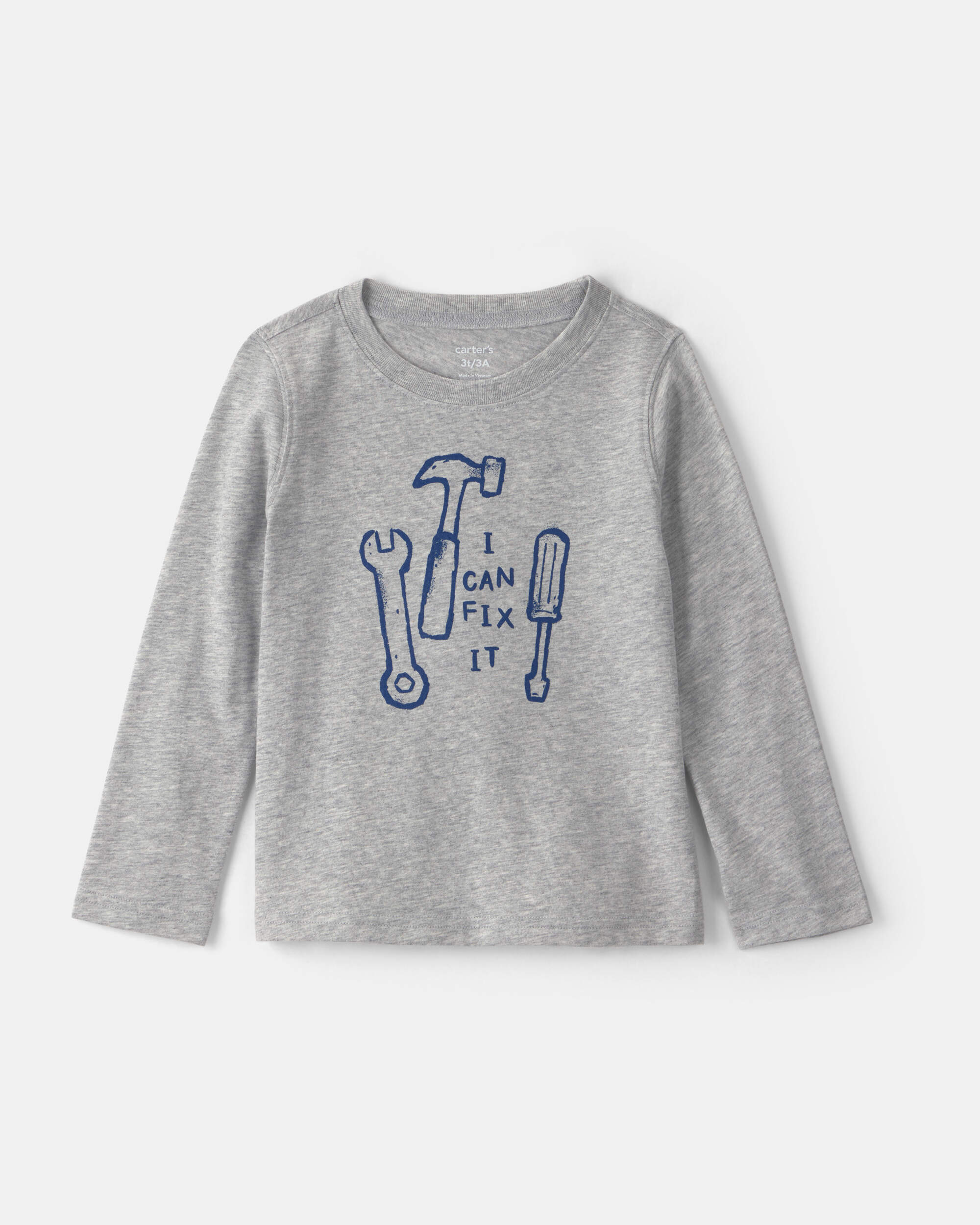 Toddler Boy 'I Can Fix It' Tool Long-Sleeve Graphic Tee - Grey