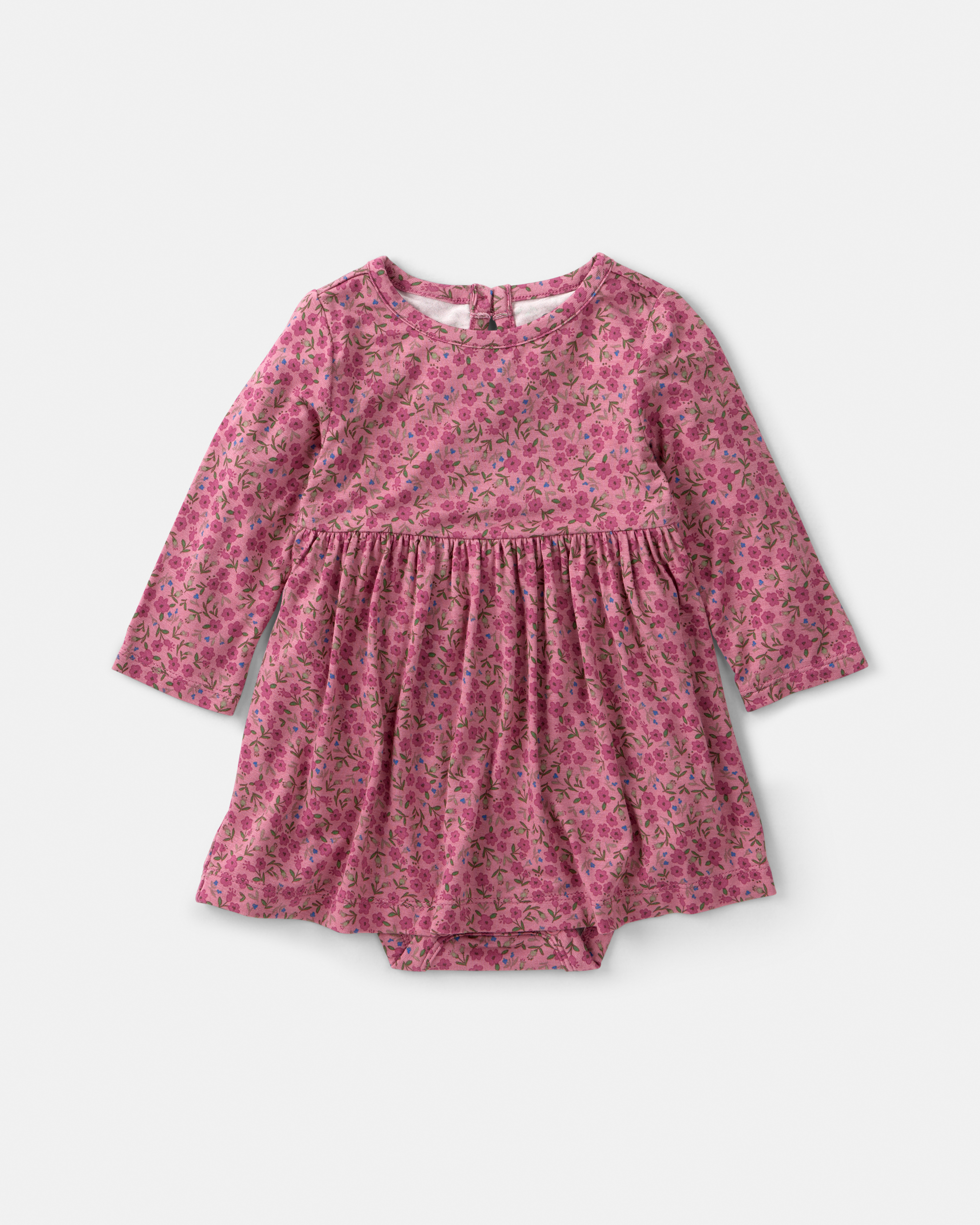Baby Girl Floral PurelySoft™ Long-Sleeve Bodysuit Dress - Pink