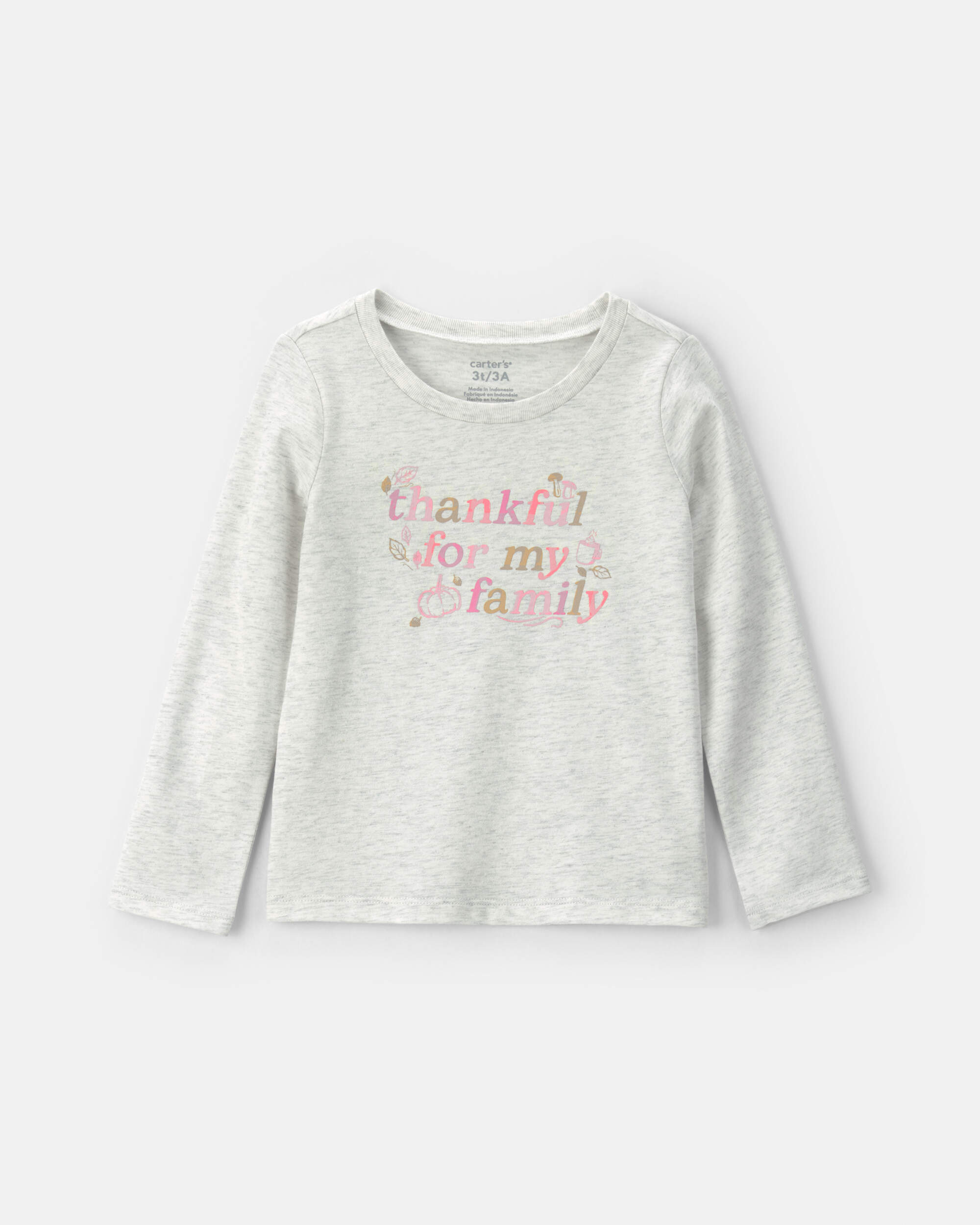 Toddler Girl 'Thankful For My Family' Long-Sleeve Graphic Tee - Grey