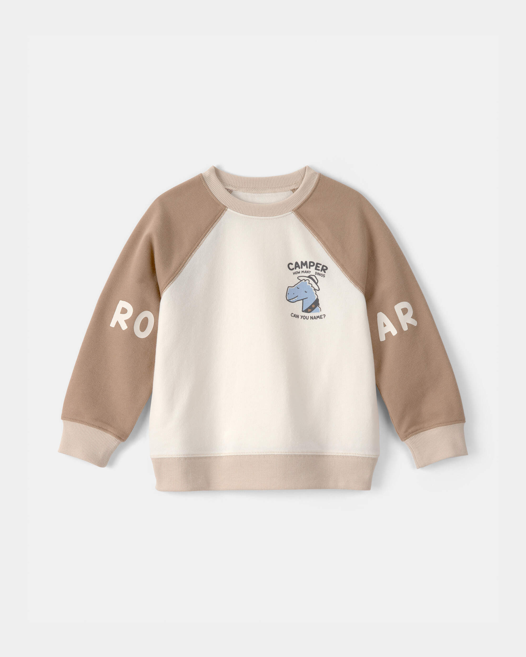 Toddler Boy Dinosaur French Terry Pullover Sweatshirt - Brown/Ivory