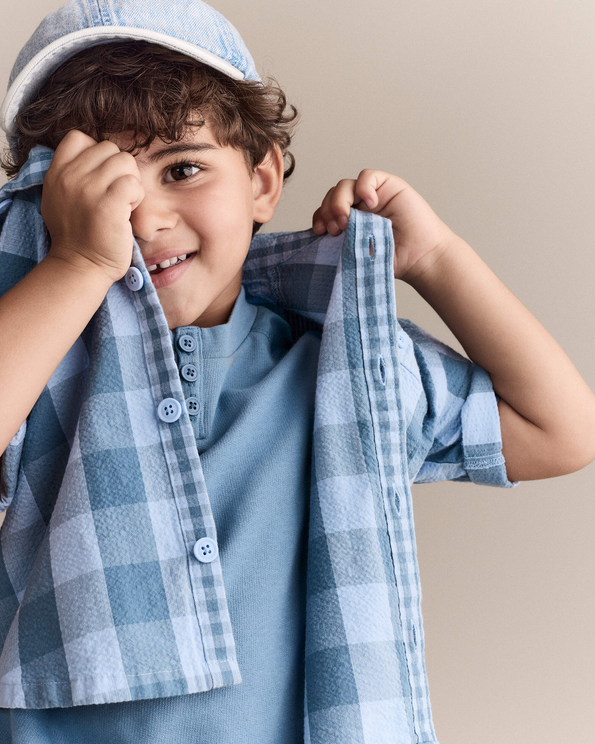 Toddler Boy Button-Down Short-Sleeve Shirt in Plaid - Blue, , hi-res