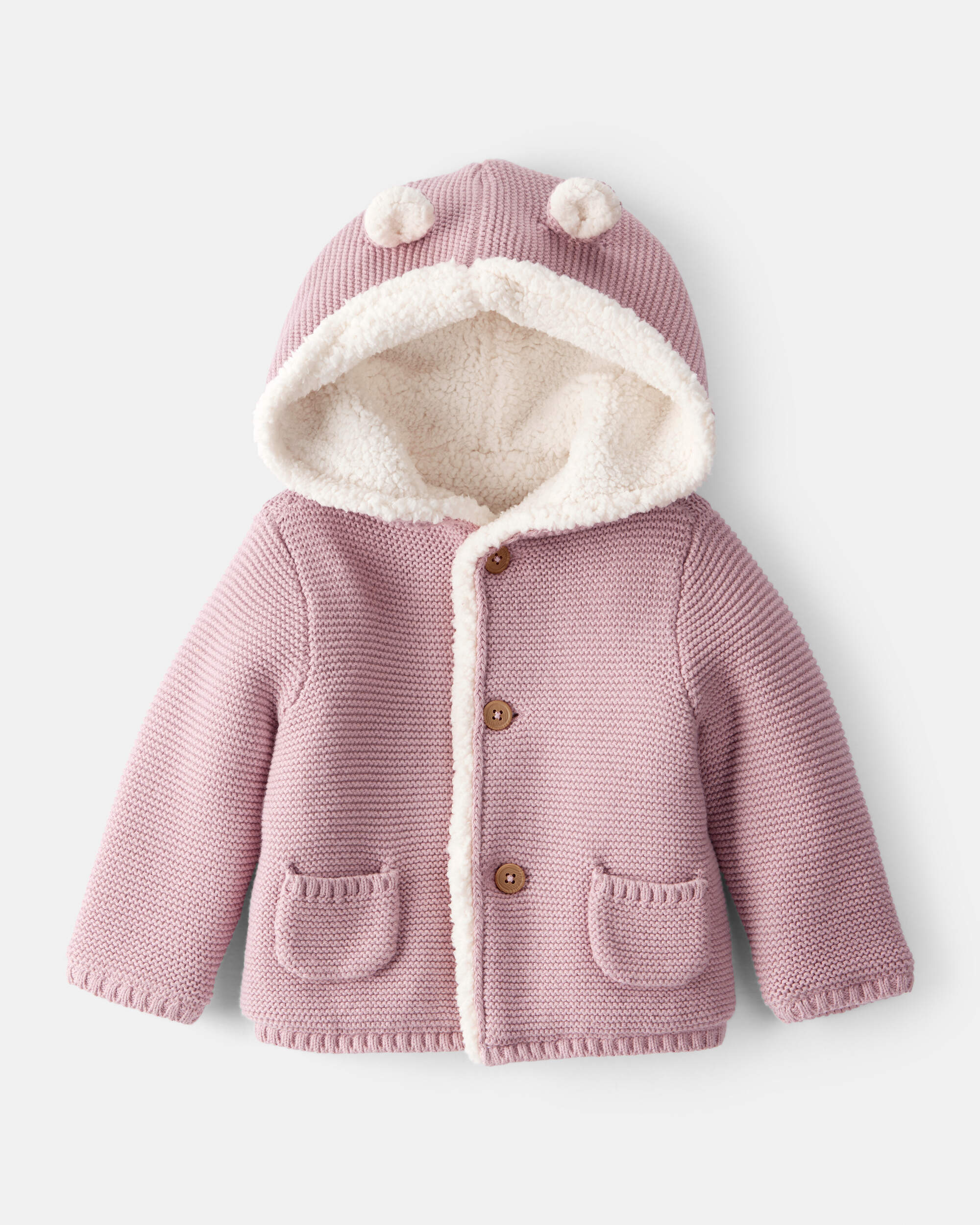 Baby Girl Sherpa Lined Cotton Long-Sleeve Sweater - Pink