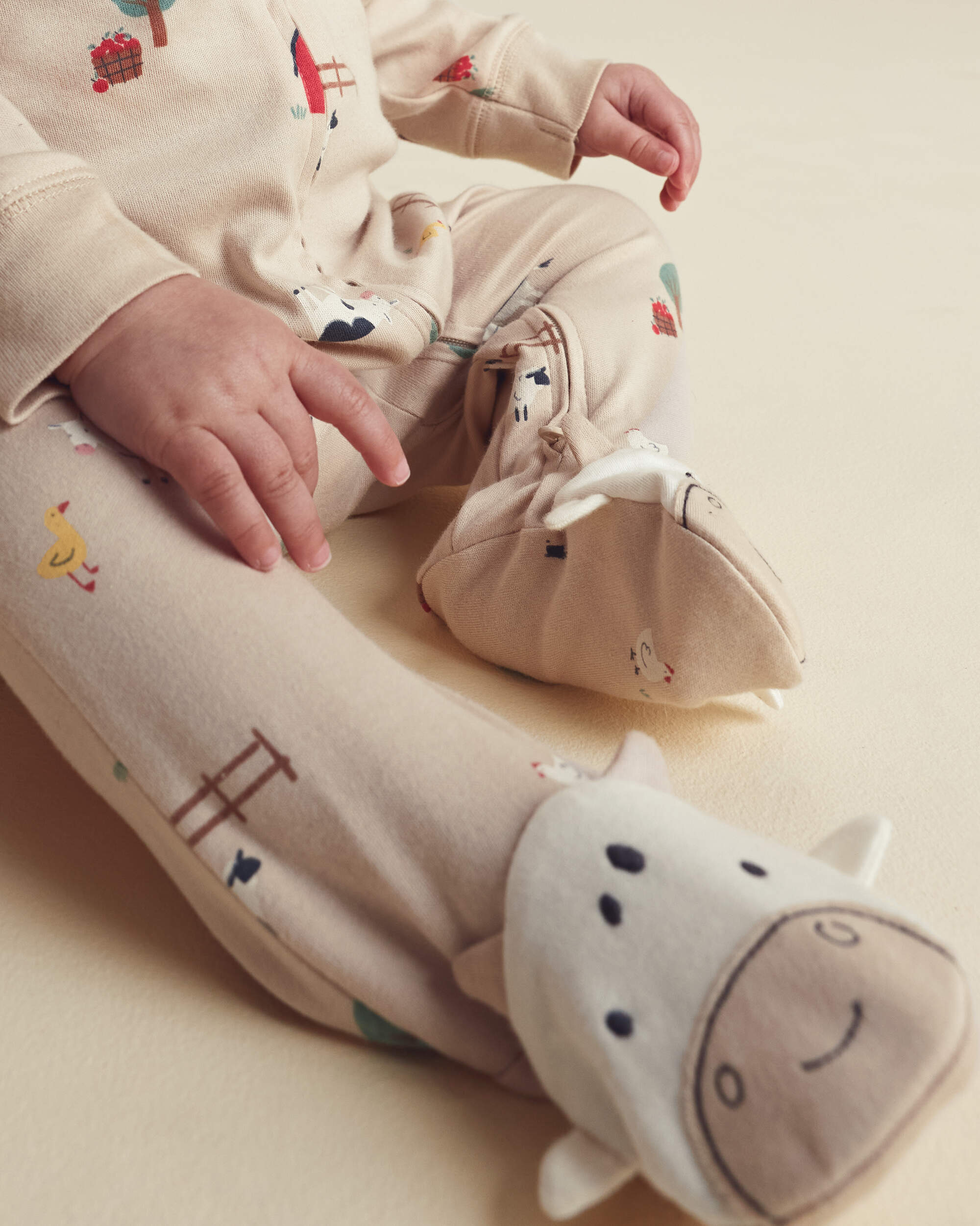 Baby Boy 1-Piece Farm 2-Way Zip 100% Cotton Snug Fit Footed Pyjama - Cream