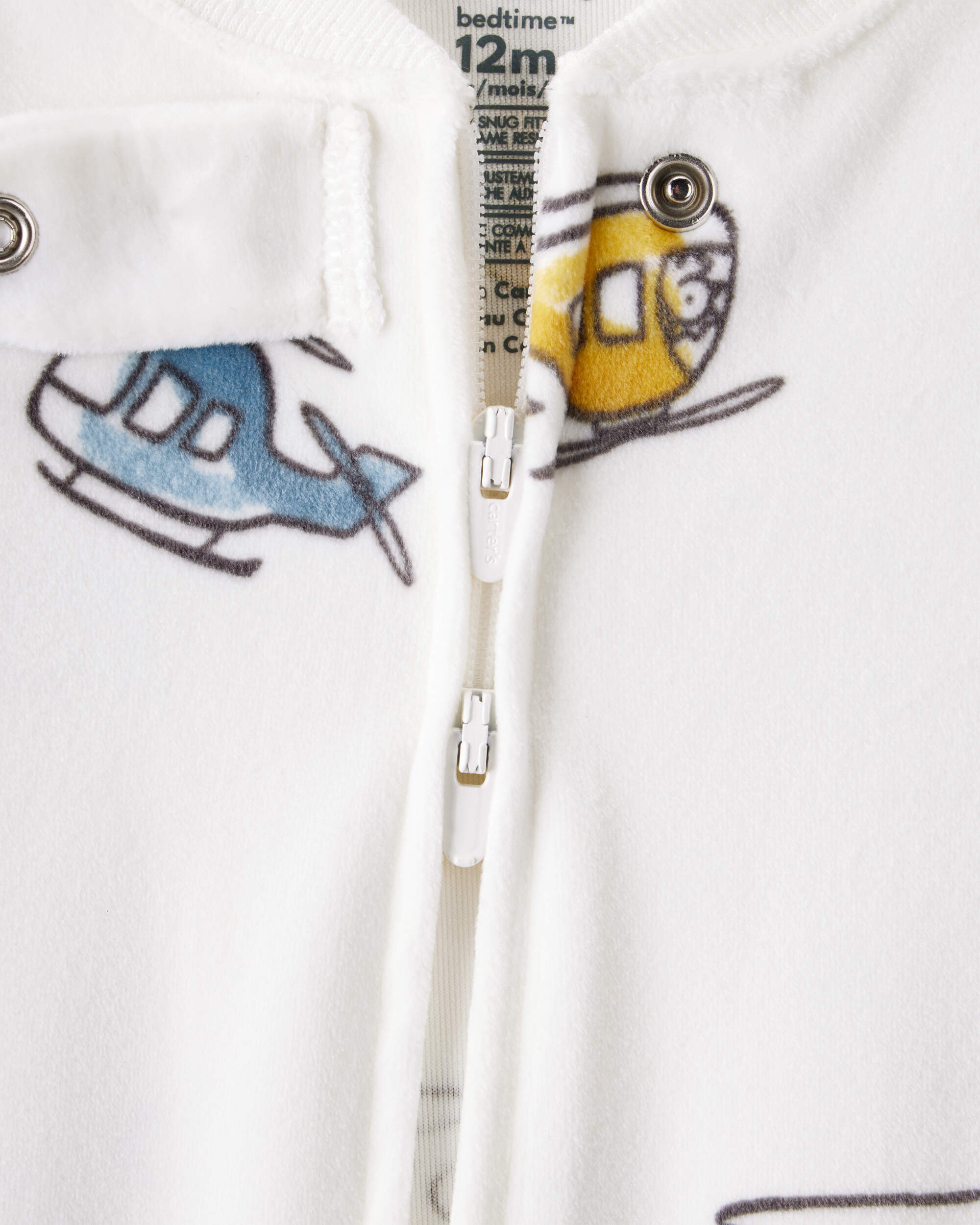 Baby Boy Helicopter Print DreamPlush Snug Fit Long-Sleeve 2-Way Zip 1-Piece Pyjamas - White