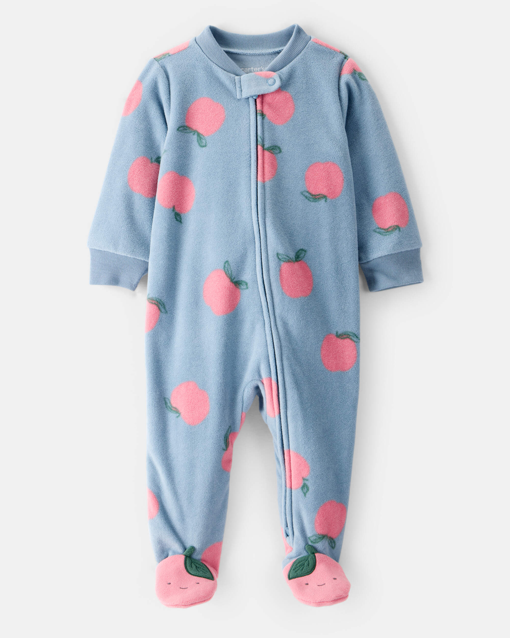 Baby Girl Apple Print Loose Fit Long-Sleeve Sleeper- Blue