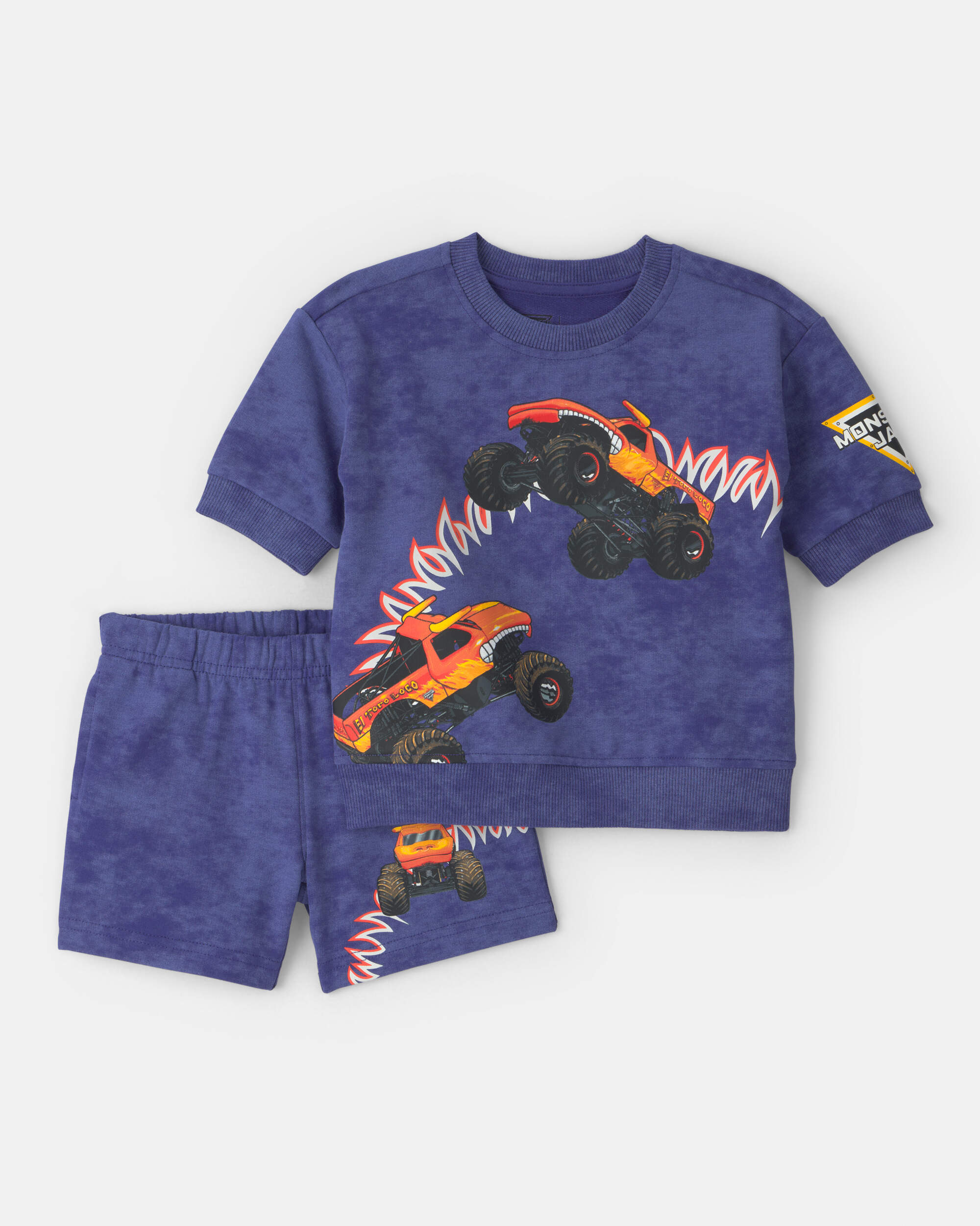 Baby Boy 2-Piece Monster Truck French Terry Top & Short Set - Blue