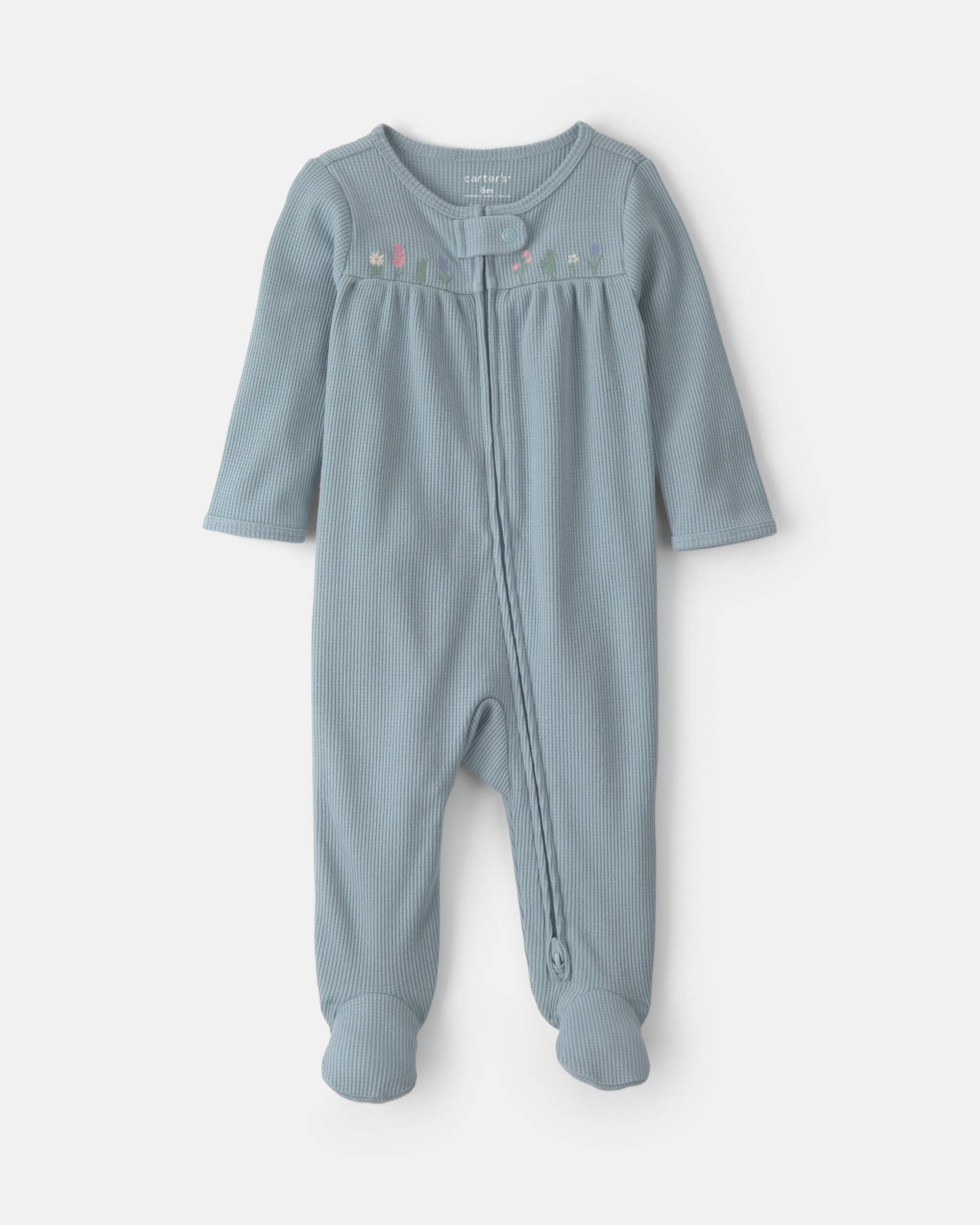 Baby Girl Floral Cotton 2-Way Zip Thermal Sleepers - Blue
