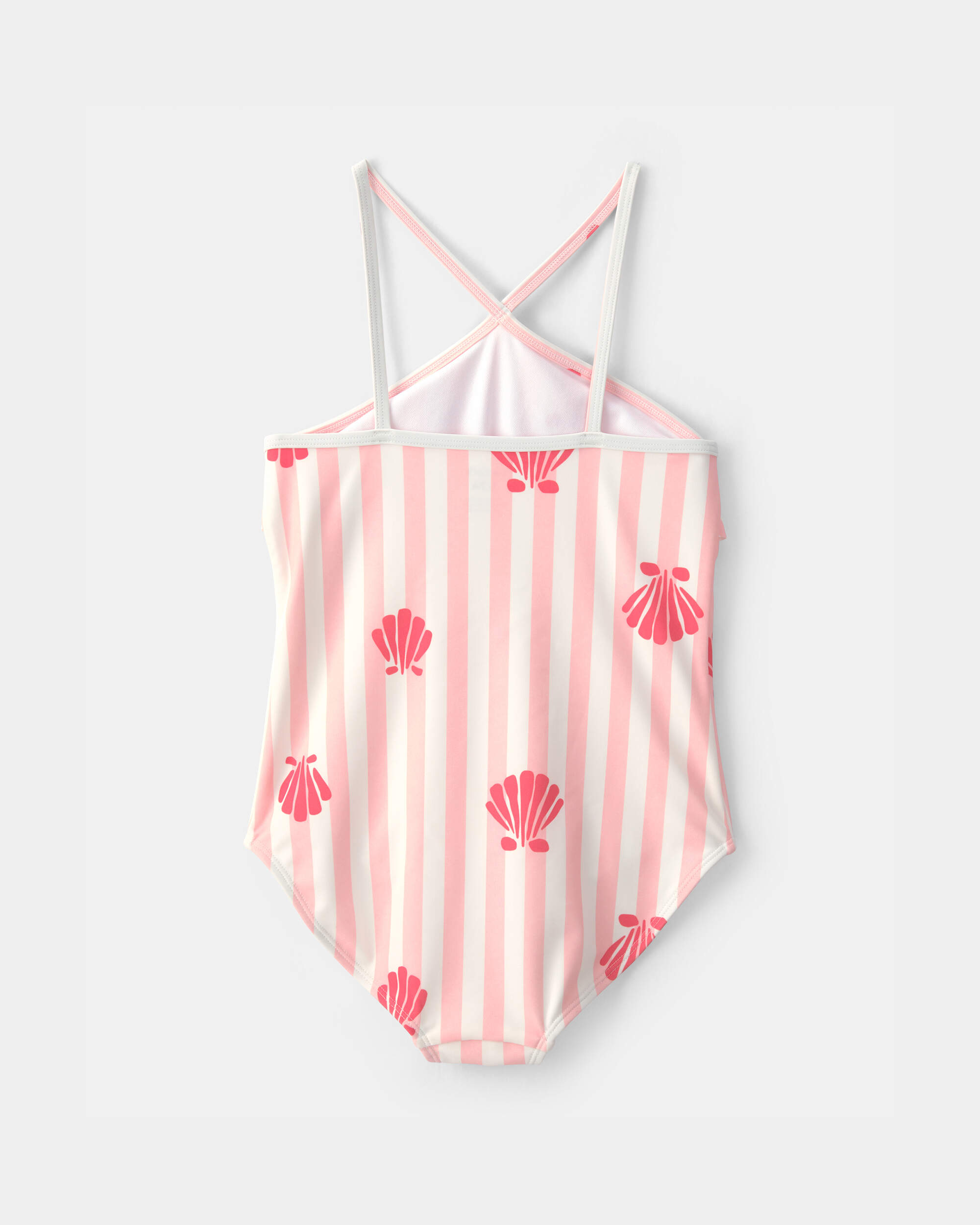 Girls 1-Piece Shell Striped Swimsuit - Pink