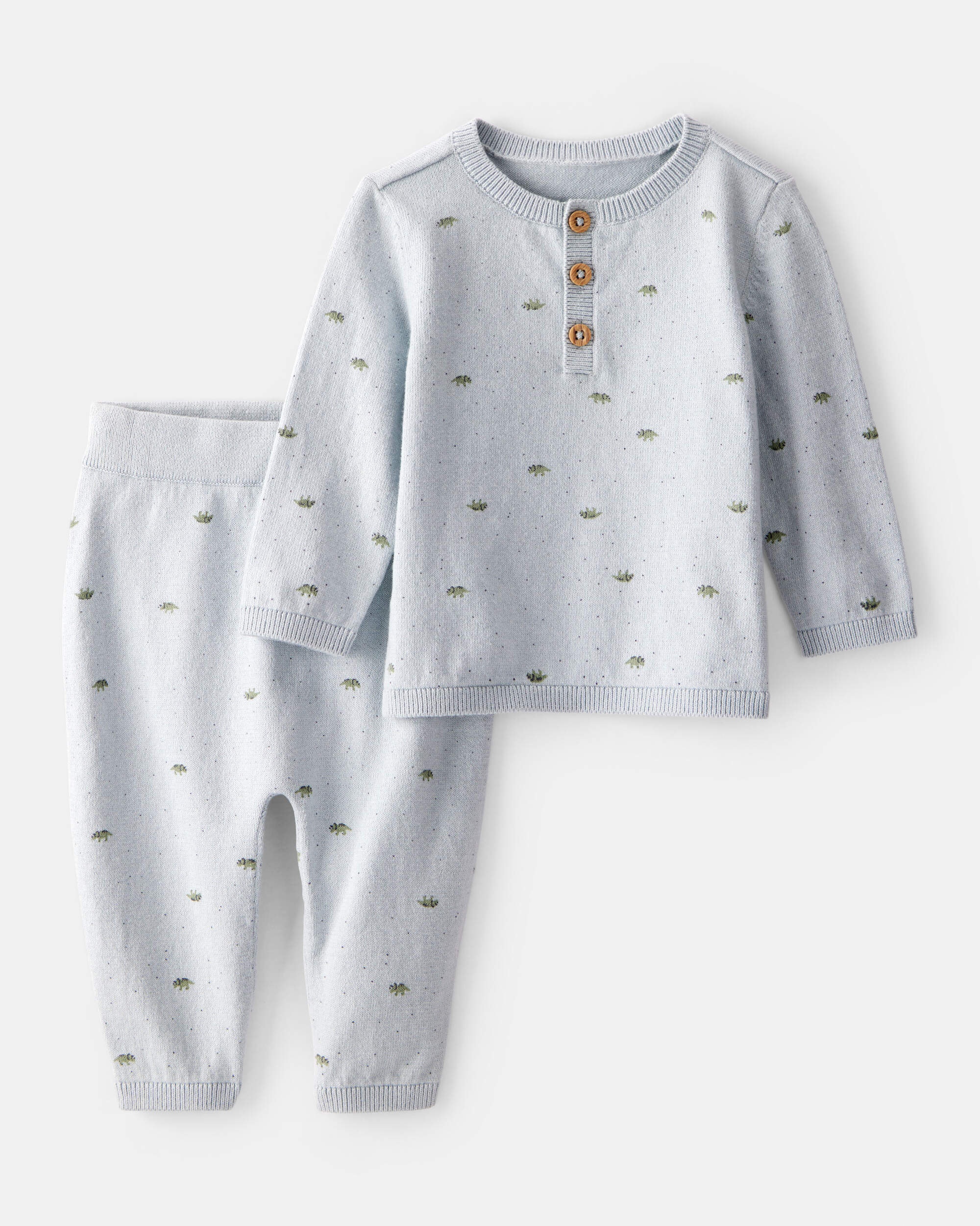 Baby Boy Dinosaur Print Cotton Long-Sleeve Tee & Pant Set - Blue