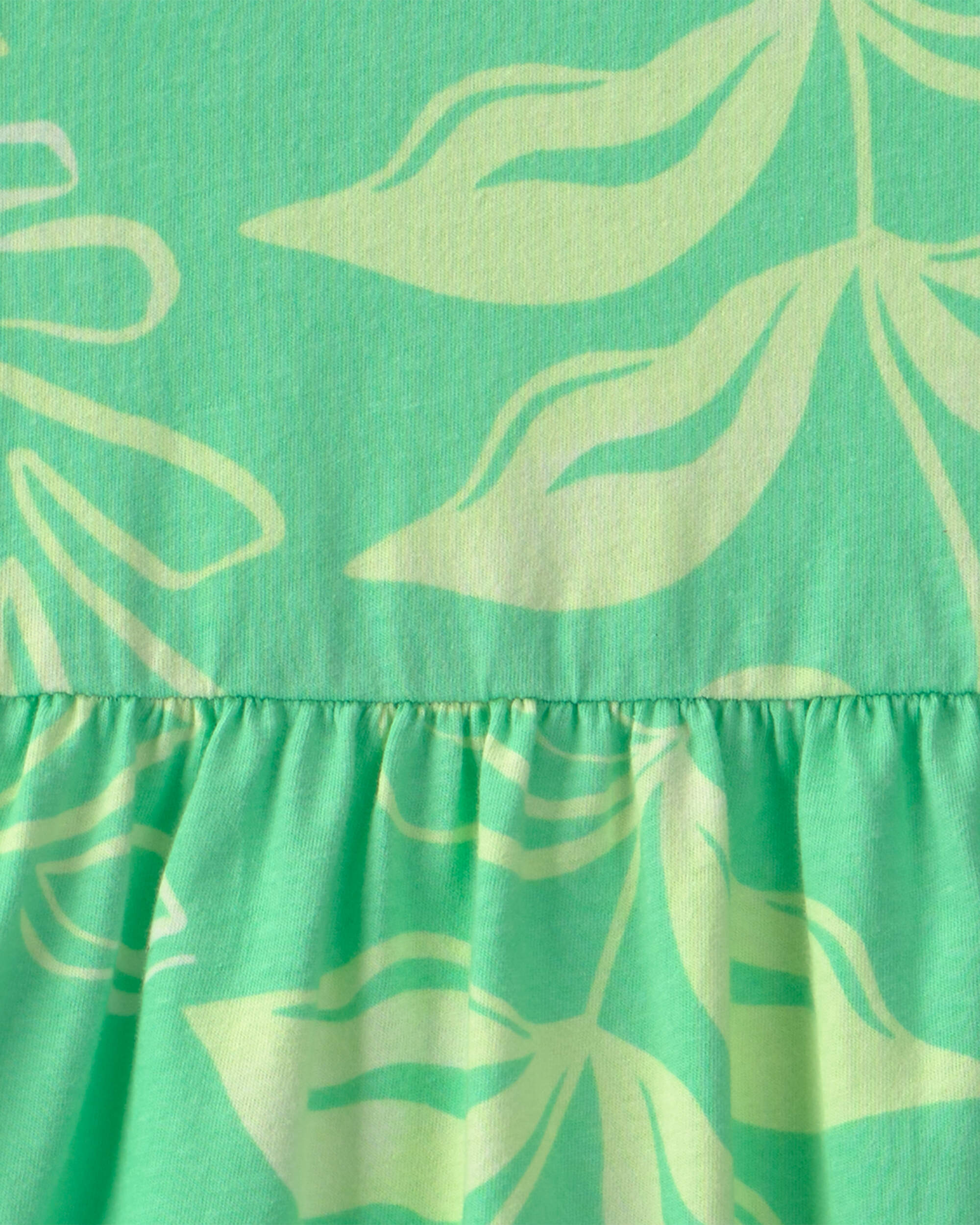 Girls Tropical Floral Sleeveless Knit Dress - Green