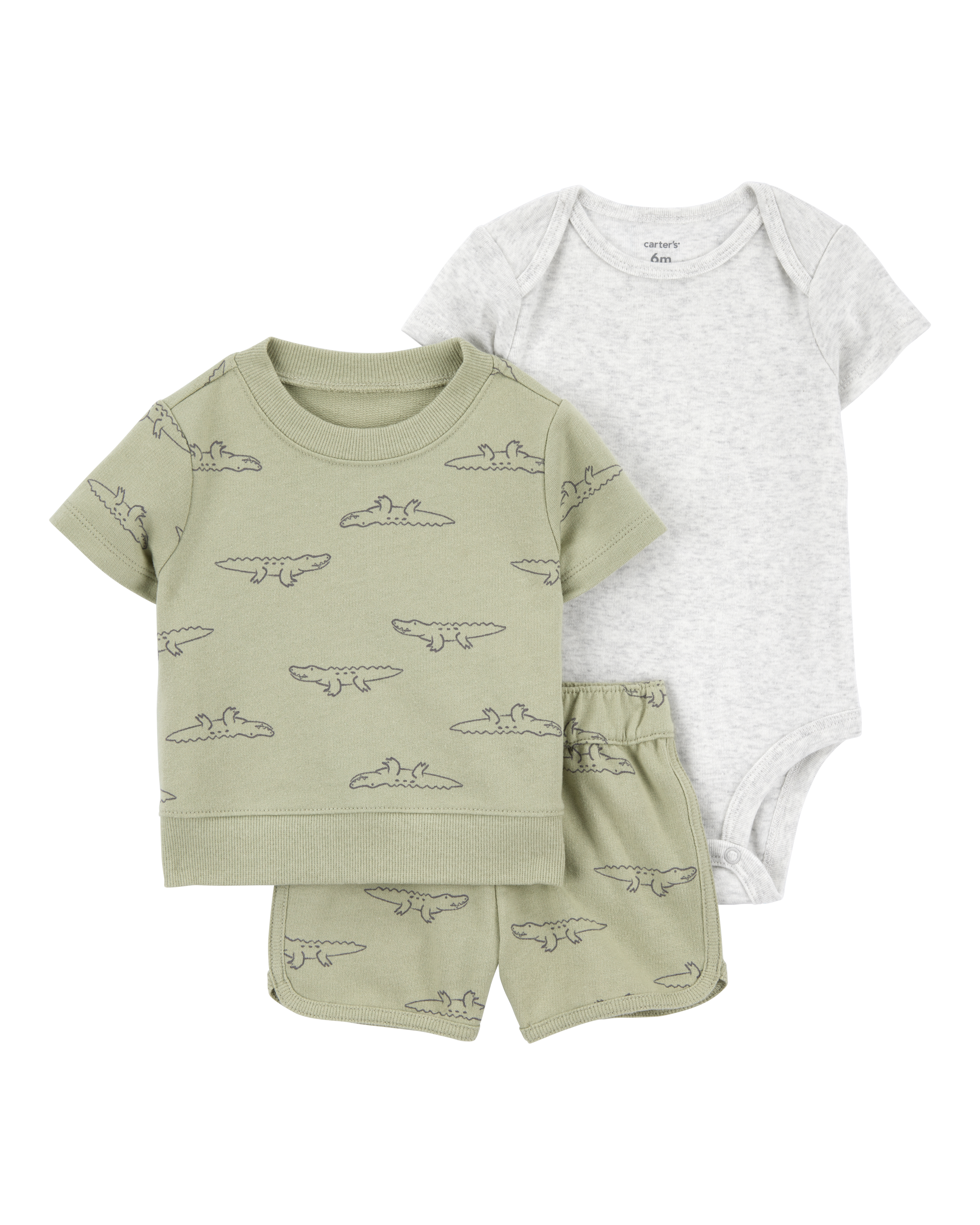 Baby 3-Piece Alligator Outfit Set - Green/Grey