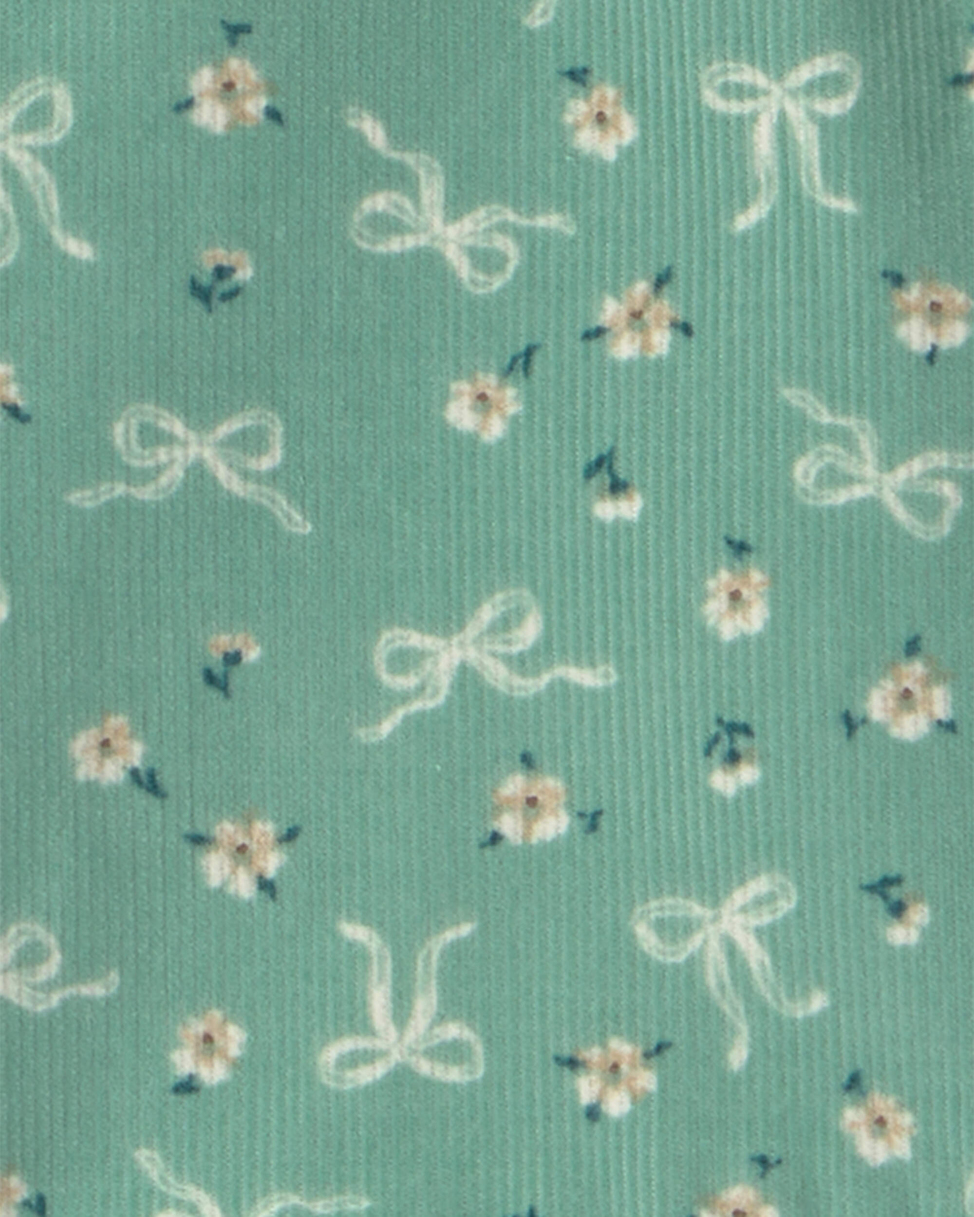 Baby Girl 3-Piece Bow Floral Corduroy Long-Sleeve Dress Set - Green/Cream