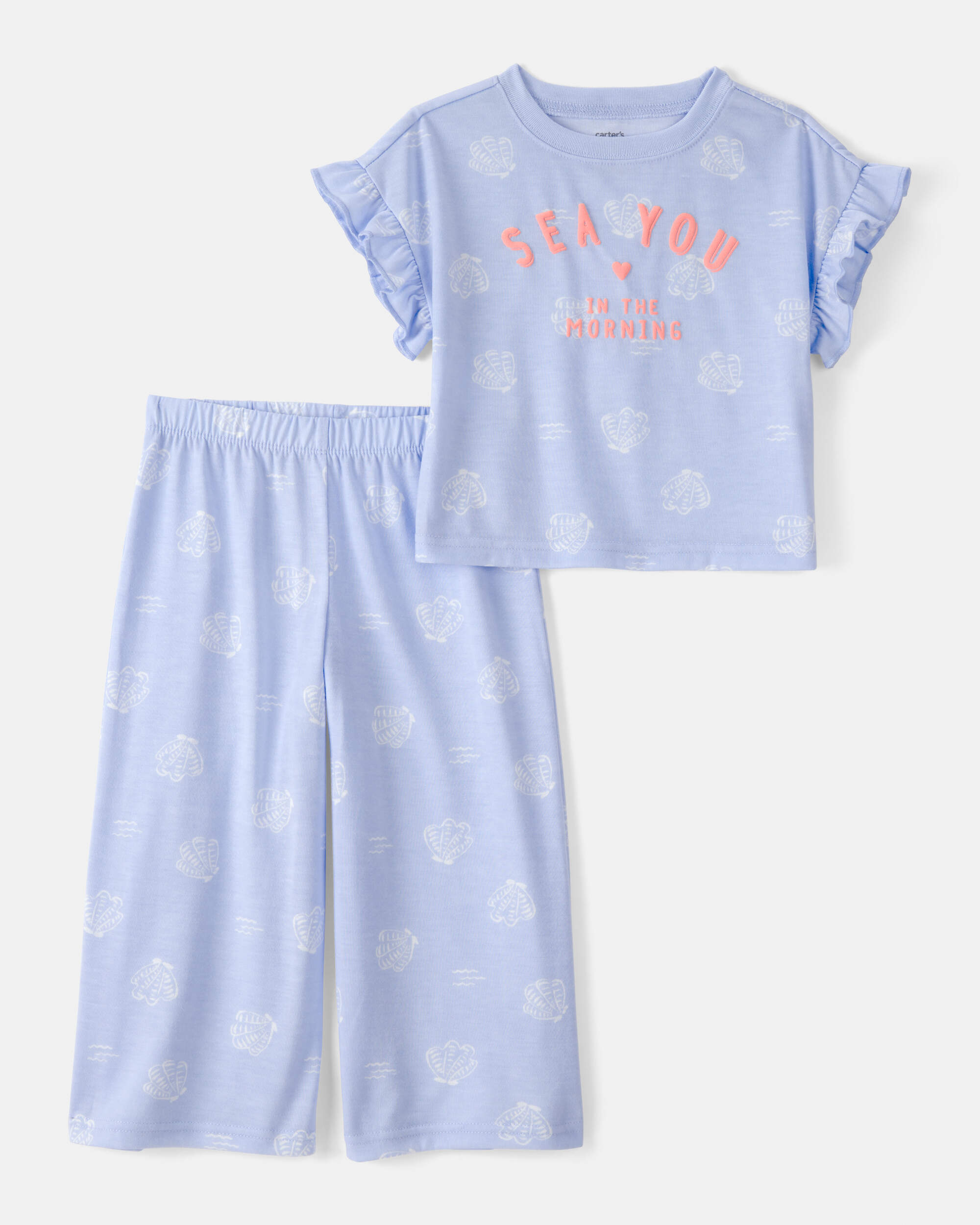 Toddler Girl Sea Shell Loose Fit 2-Piece Pyjama Set - Blue
