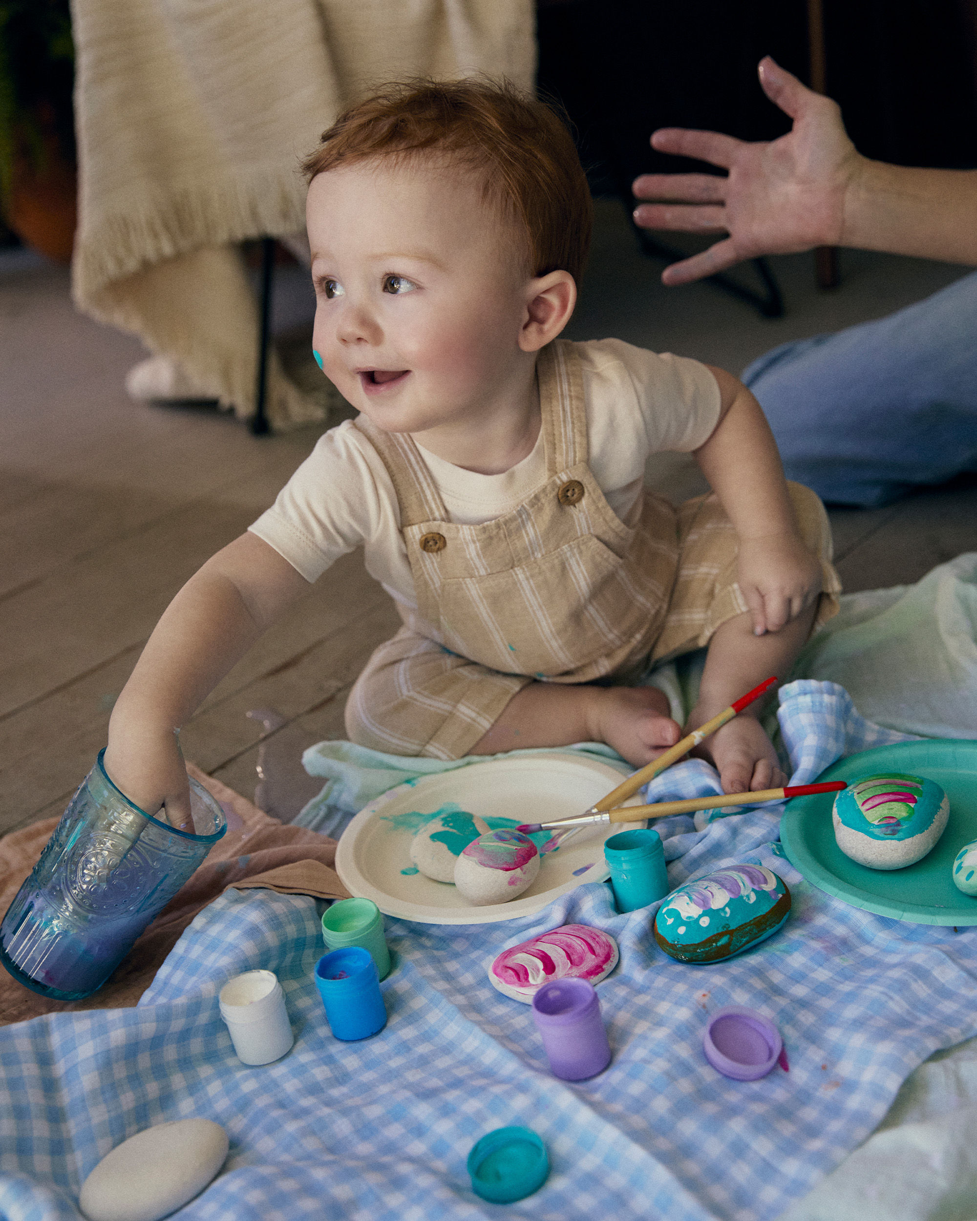 Baby 2-Piece Stripe Overall Set - Khaki