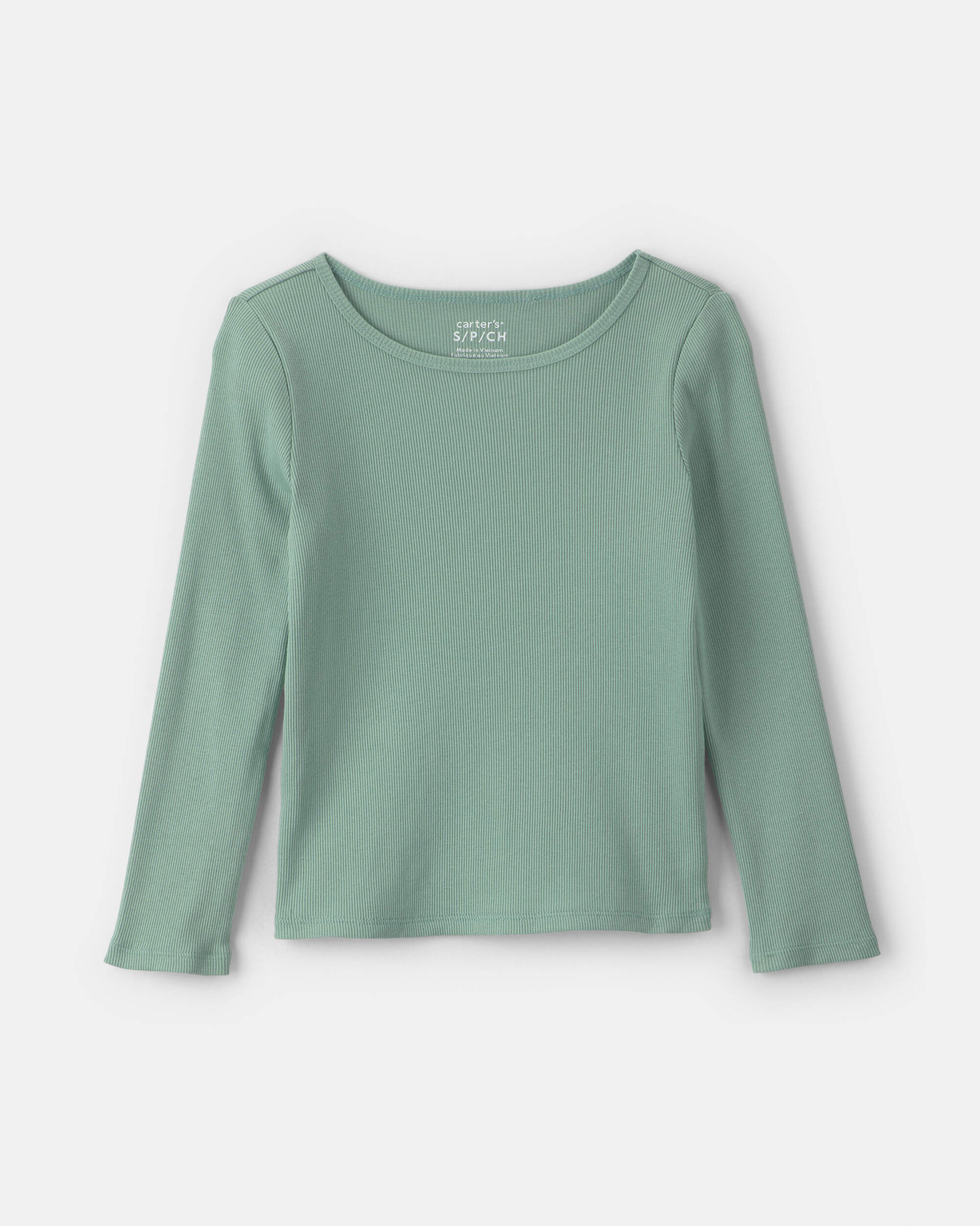 Girls Long-Sleeve Ribbed Top - Green