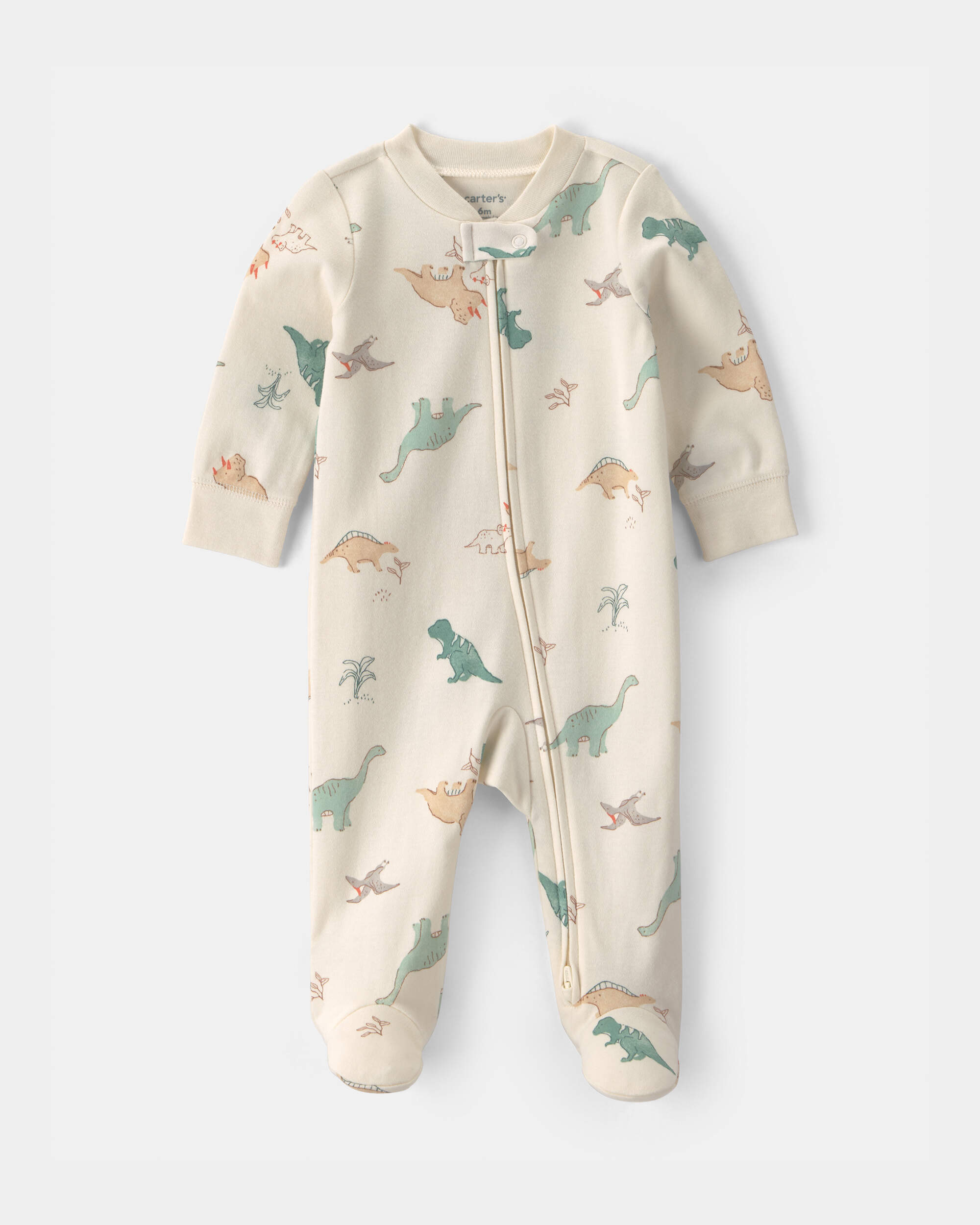 Baby Dinosaur 100% Cotton 2-Way Zip Sleeper - Cream