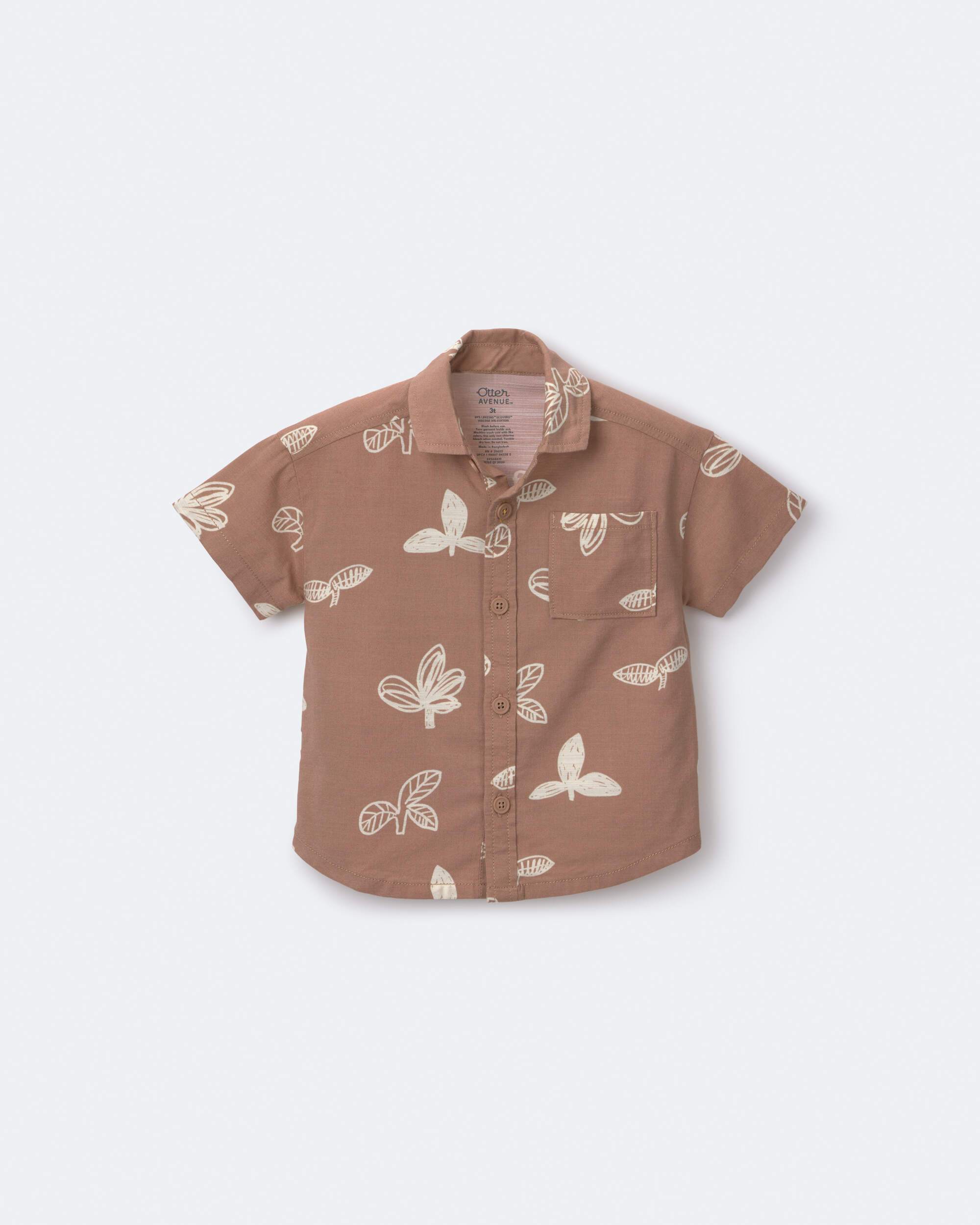 Toddler Boy Button-Down Short-Sleeve Shirt Plant Print - Brown