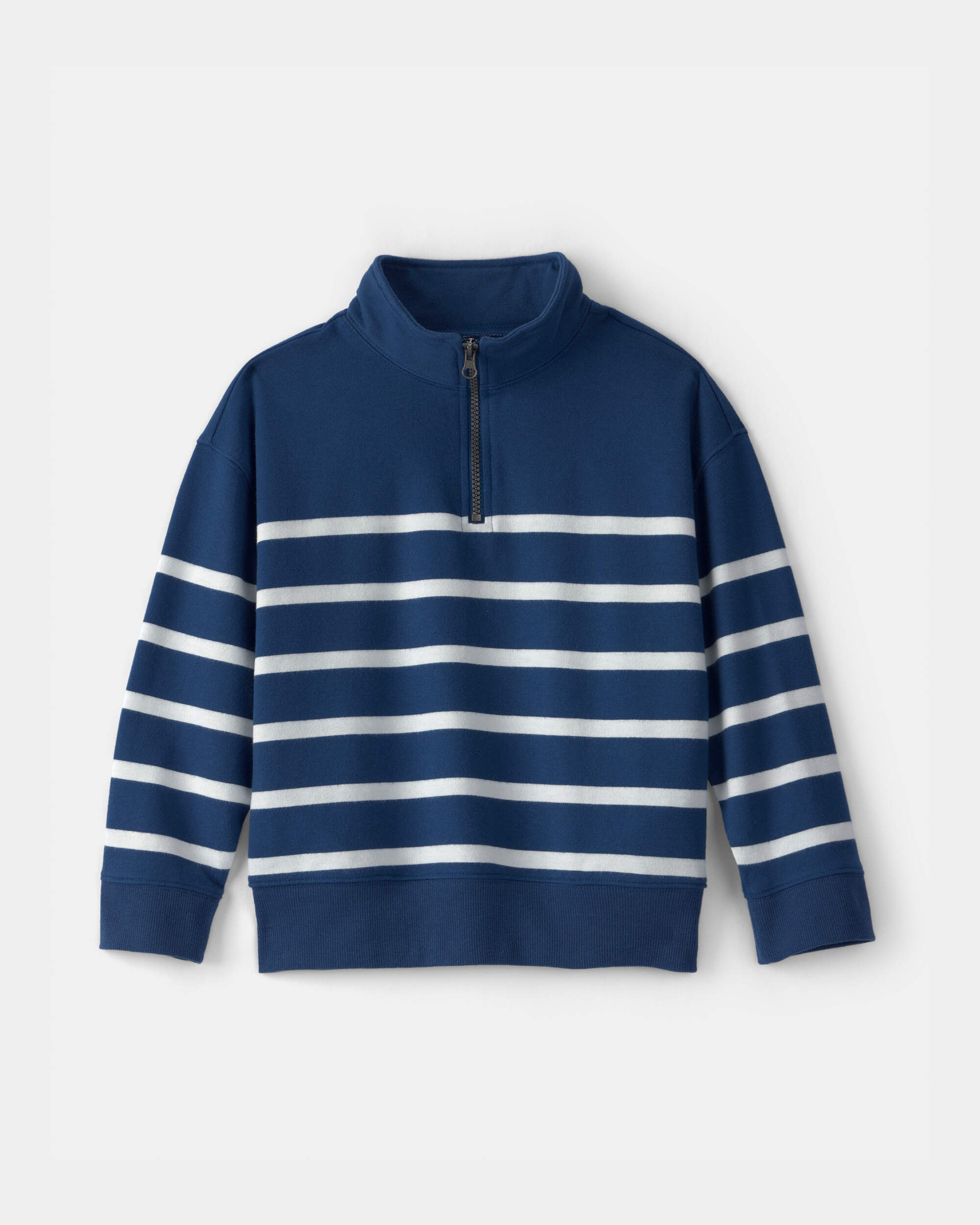 Boys Striped French Terry Quarterzip Pullover - Blue/Ivory