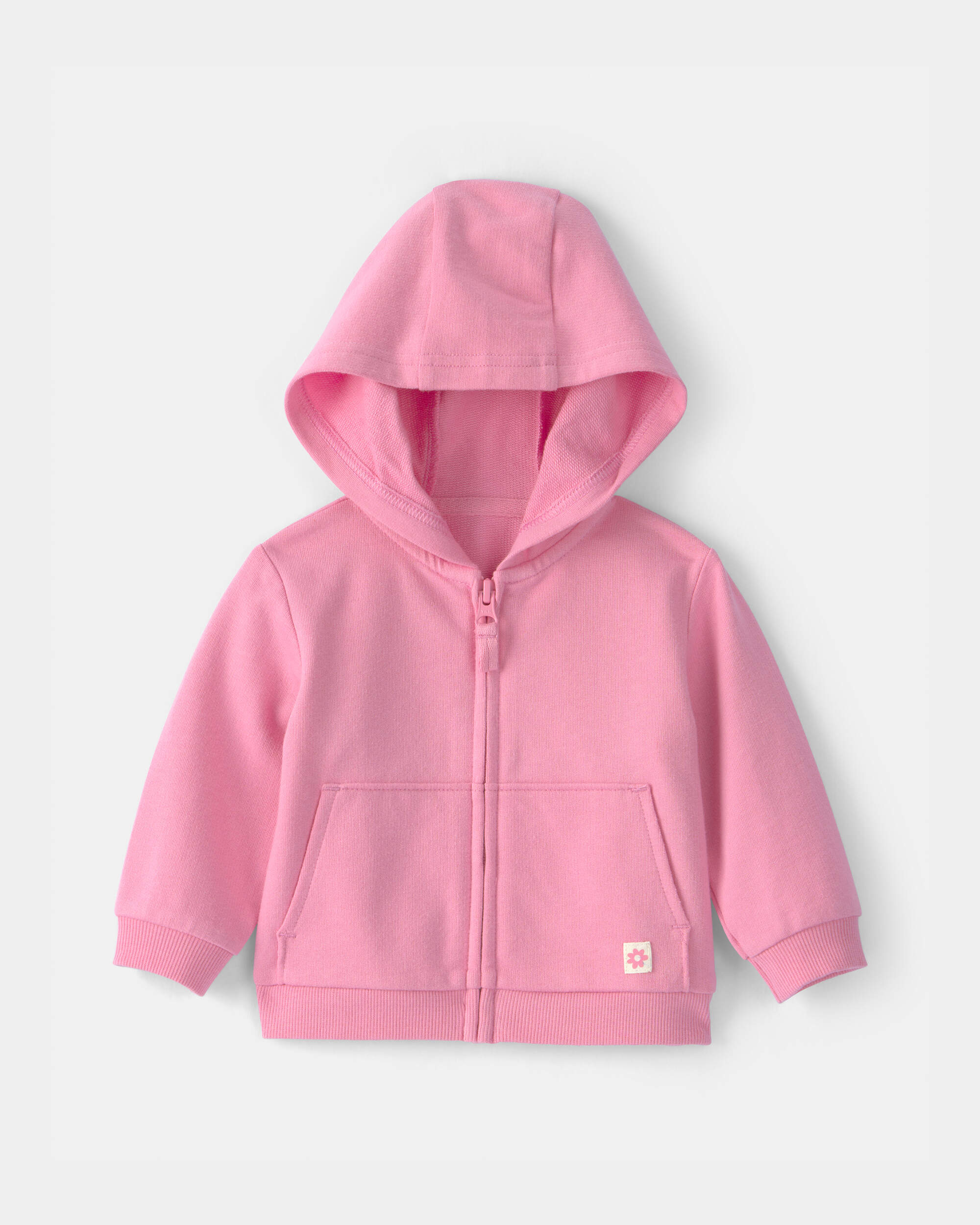 Baby Girl French Terry Hooded Zip-Up Jacket - Pink