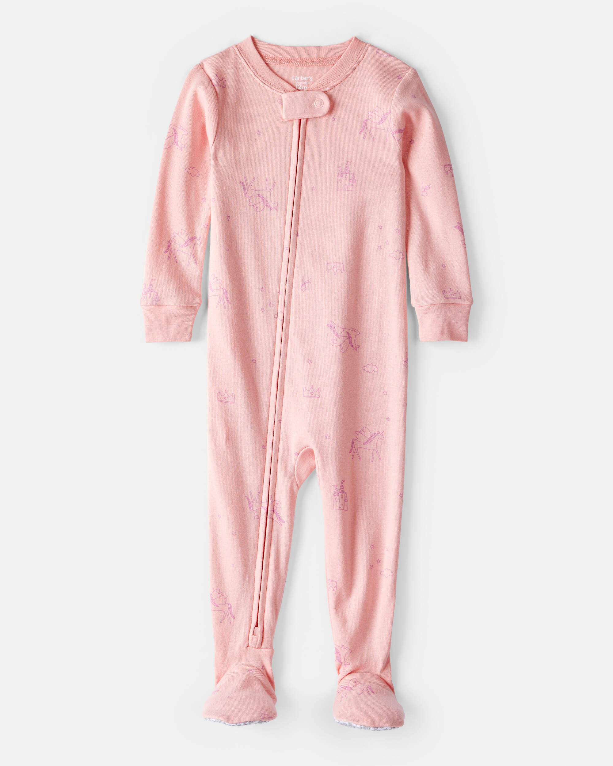 Baby Girl Fairy Star Print 100% Cotton Long-Sleeve Snug Fit 1-Piece pyjamas - Pink