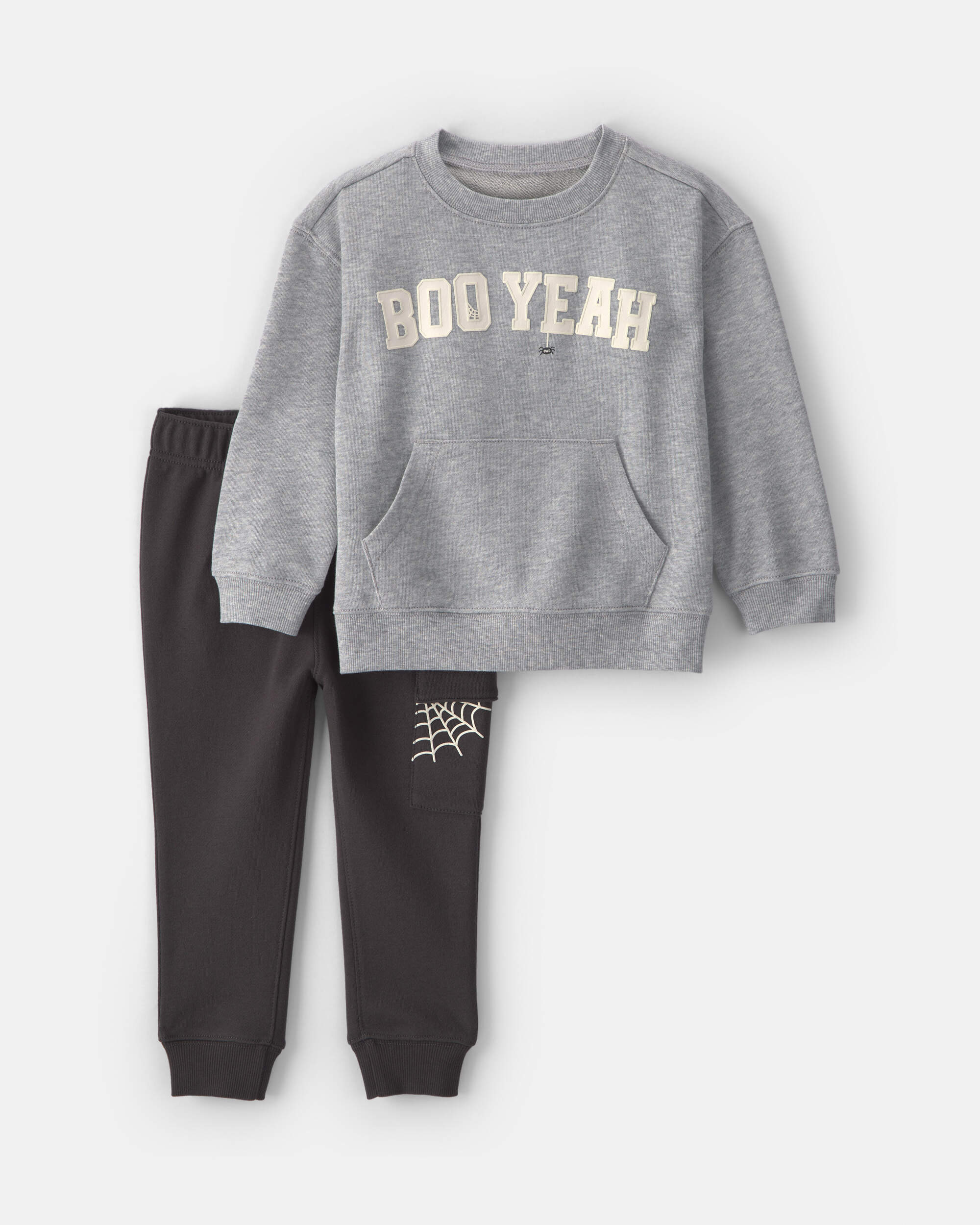 Toddler Boy 2-Piece 'Boo Yeah' Halloween Top & Pant Set - Grey/Black