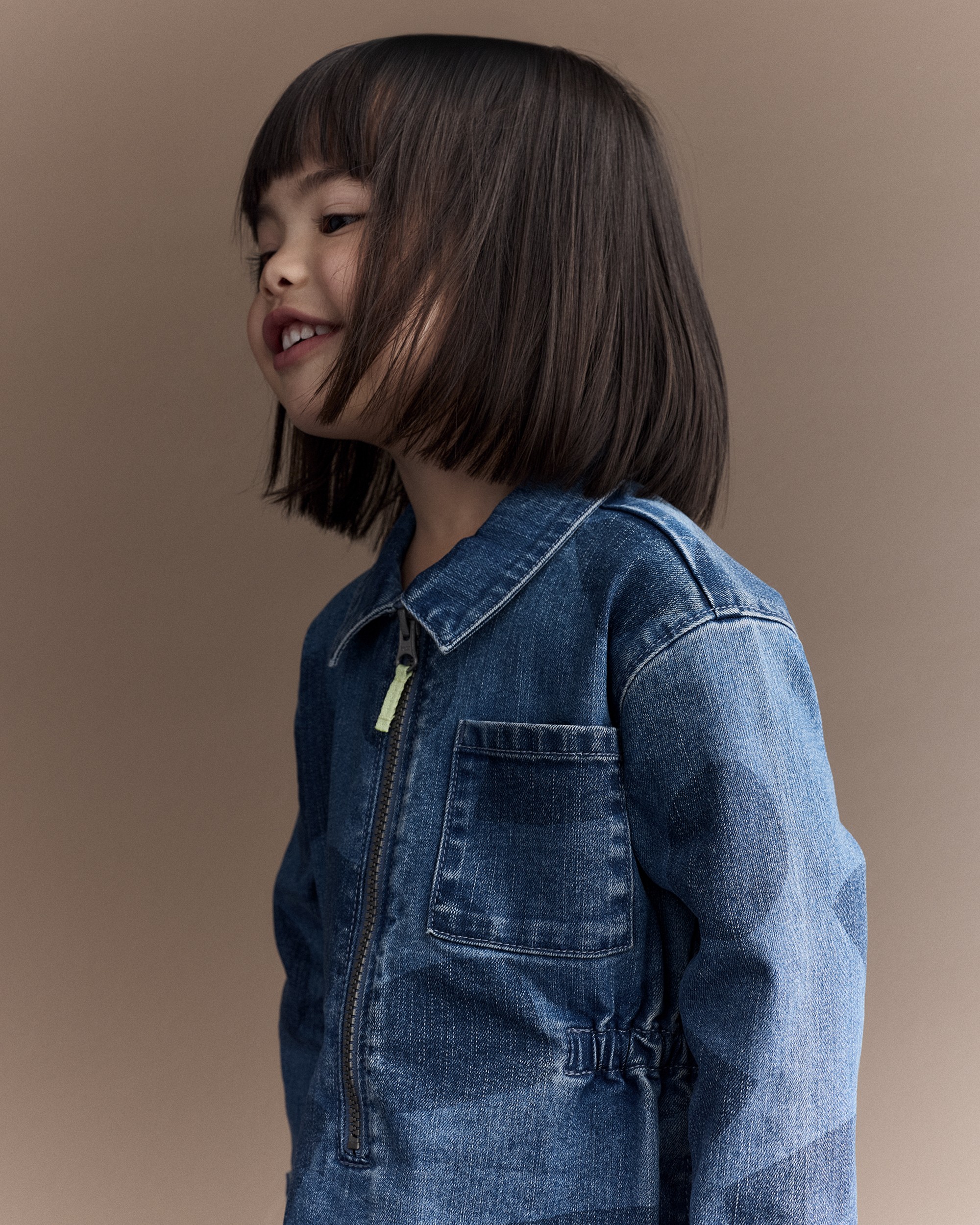 Toddler Girl Zip-Up Denim Shirt Dress with Shapes - Blue