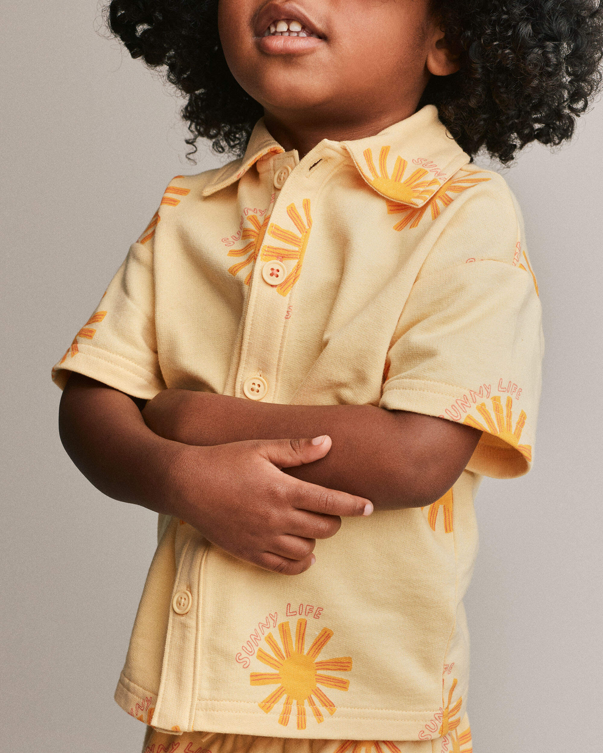 Toddler Boy Button-Down Short-Sleeve Shirt in Sunny Life Print - Yellow, , hi-res