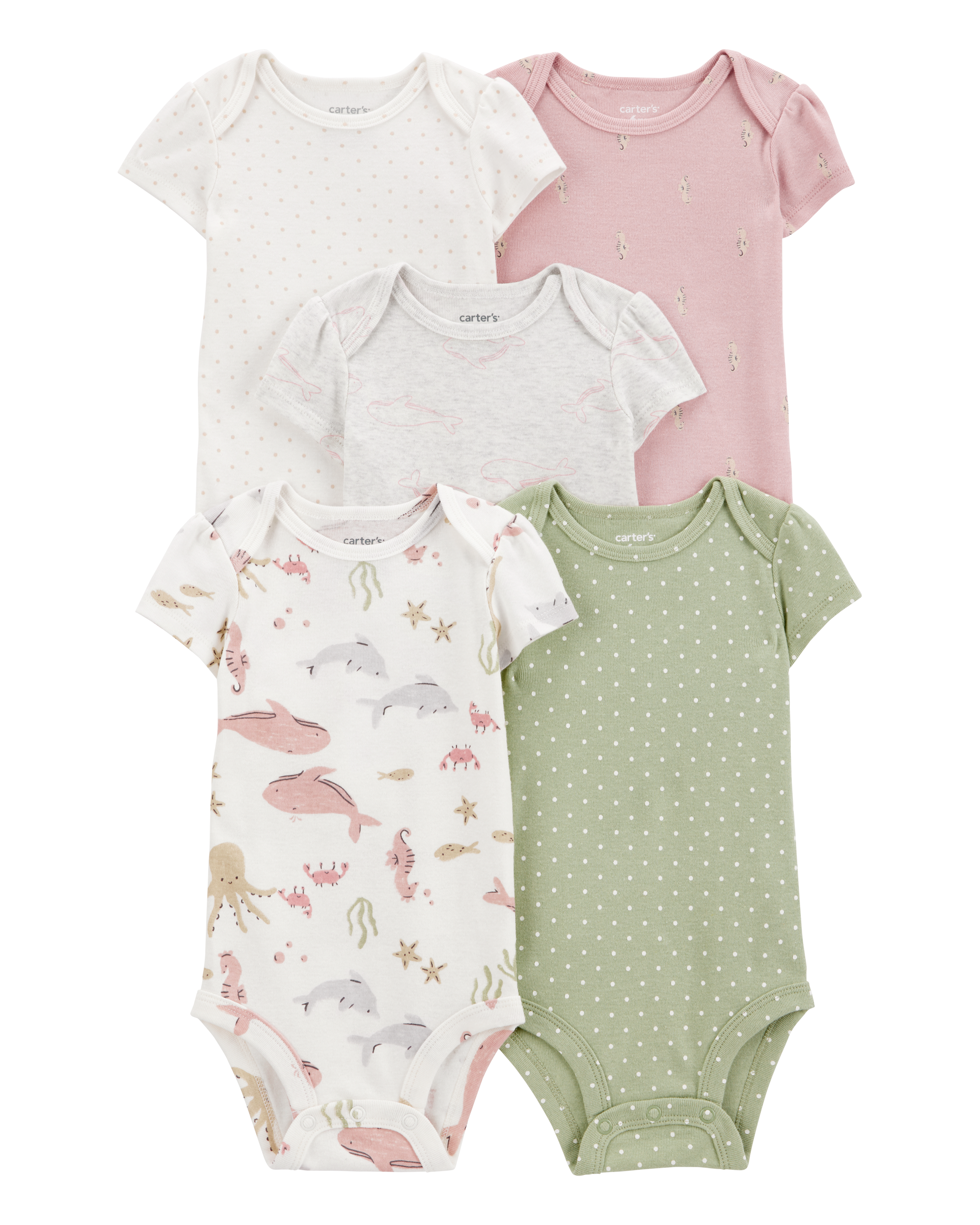 Baby 5-Pack Seahorse Short-Sleeve Bodysuits