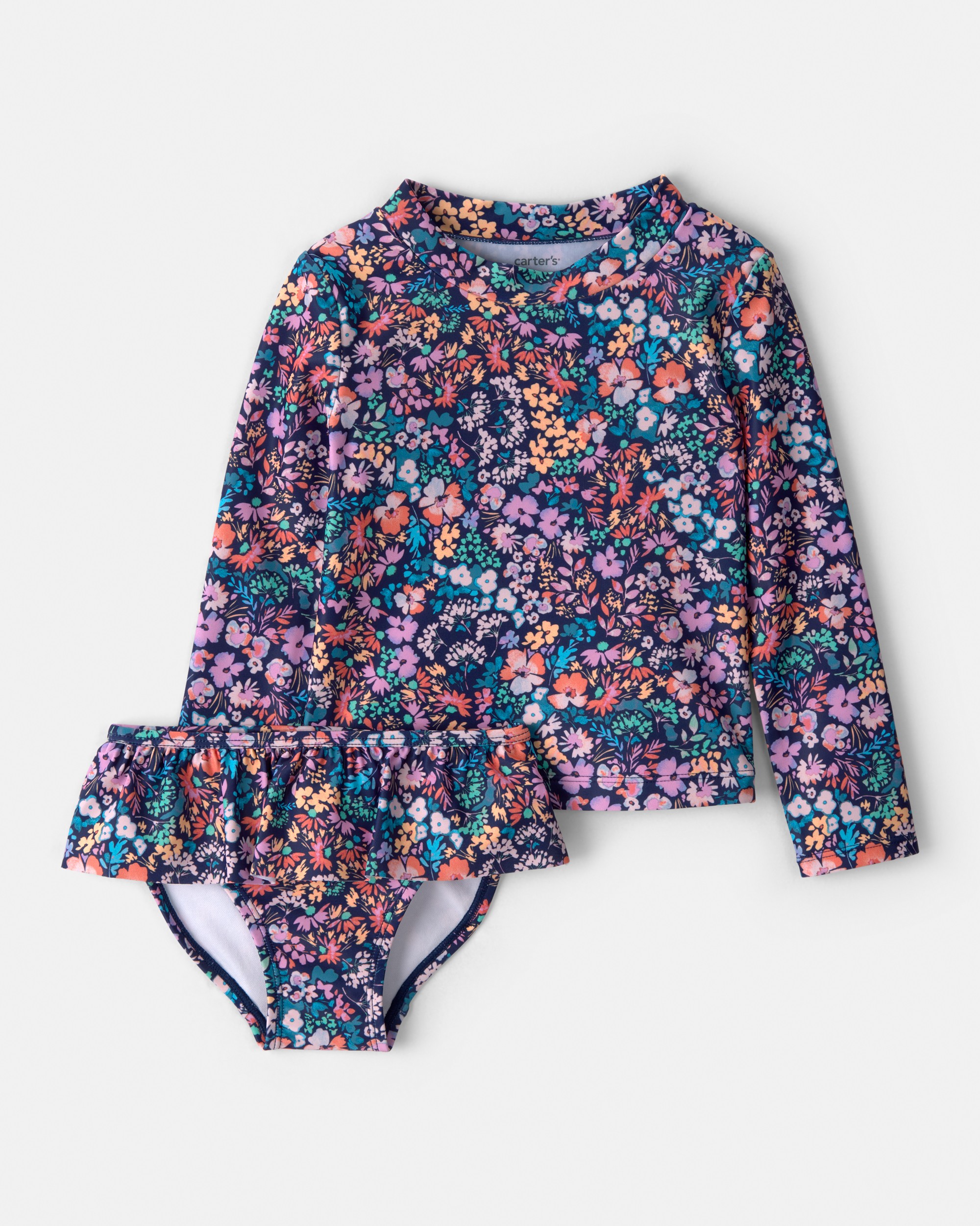 Toddler Girl 2-Piece Floral Long-Sleeve Rashguard Swimsuit Set
