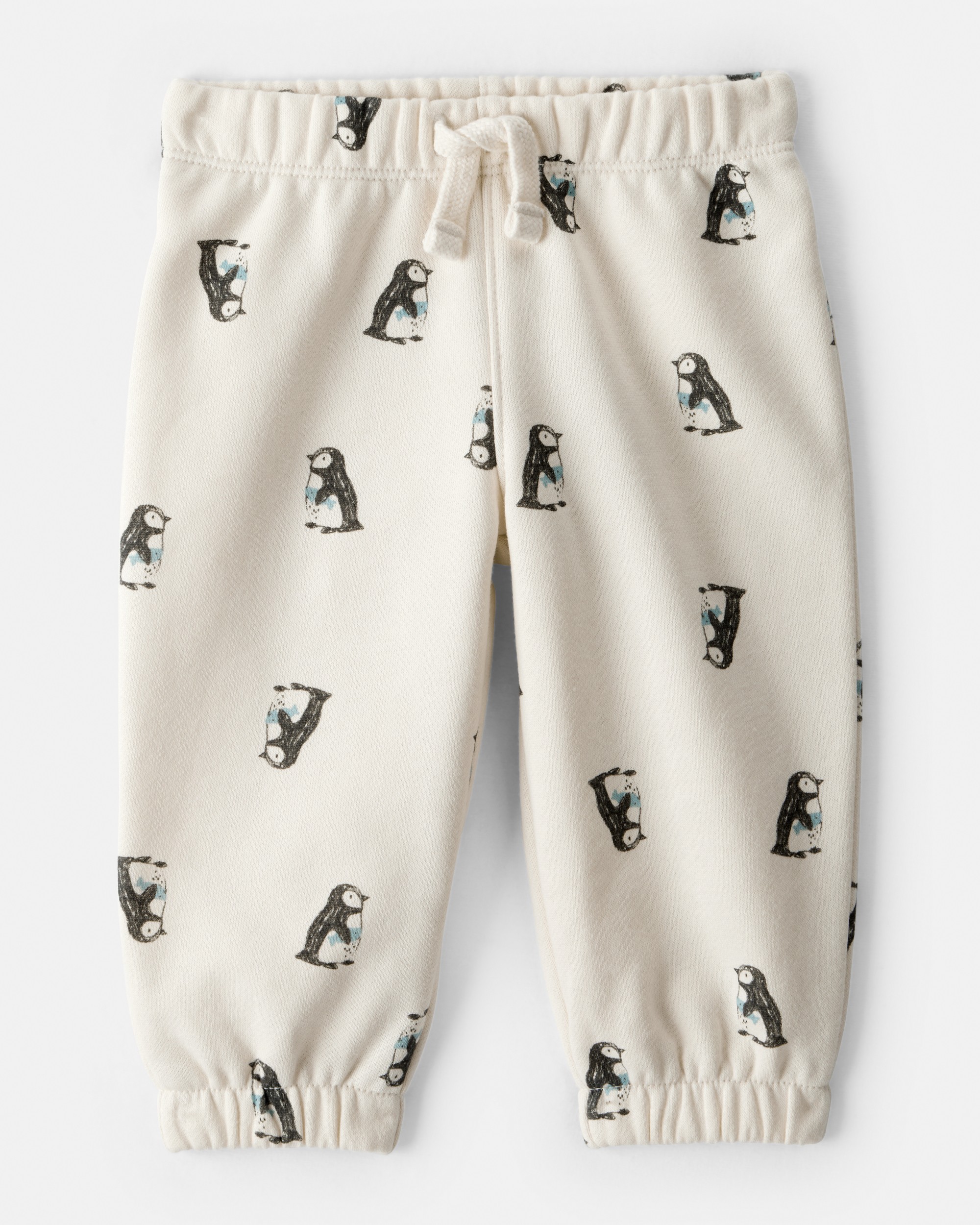 Baby Boy Penguin Print Fleece Pants - Cream