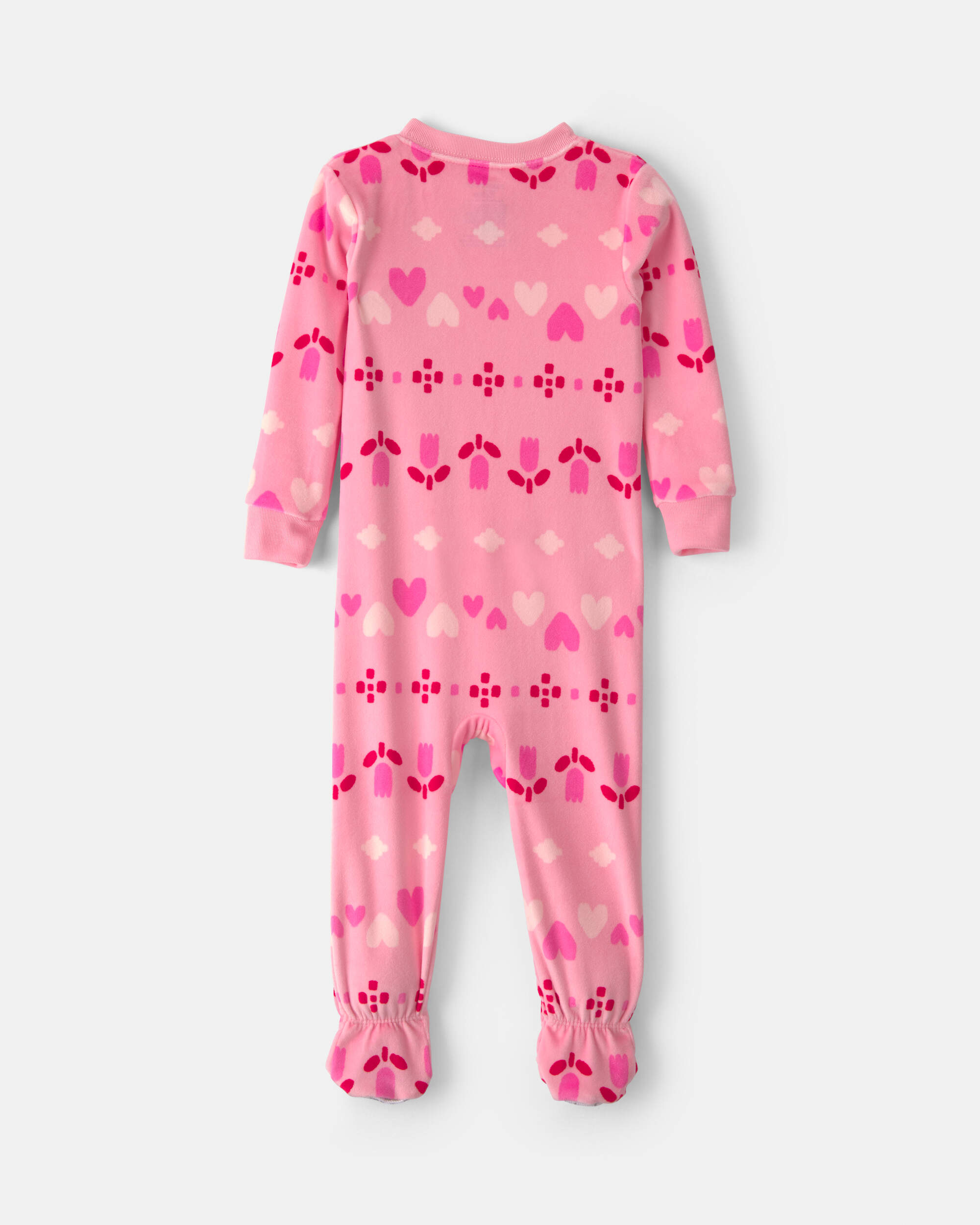 Toddler Girl 1-Piece Heart Fair Isle DreamPlush Snug Fit Footed Pyjama - Pink