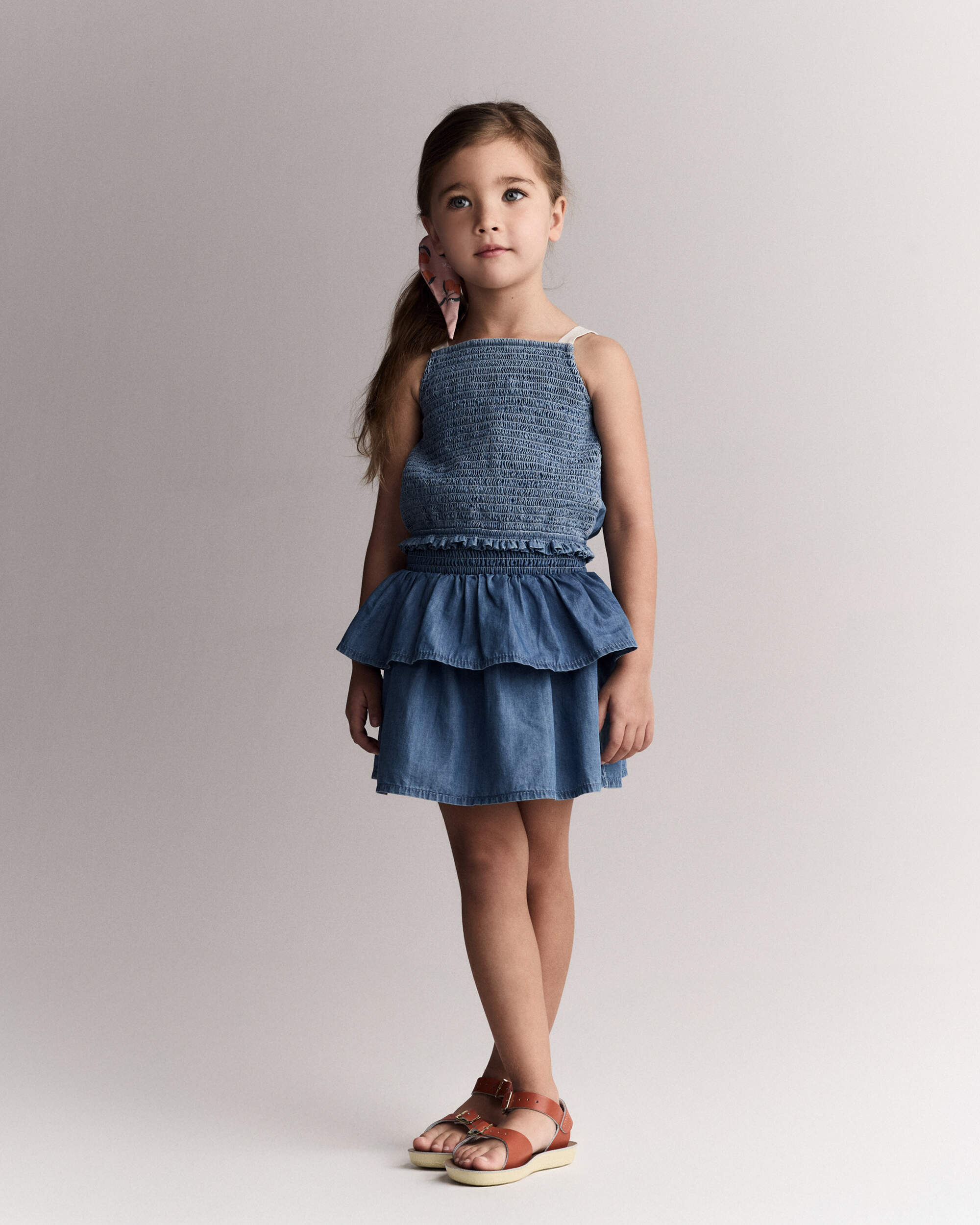 Toddler Girl Smocked Tiered Skirt Chambray