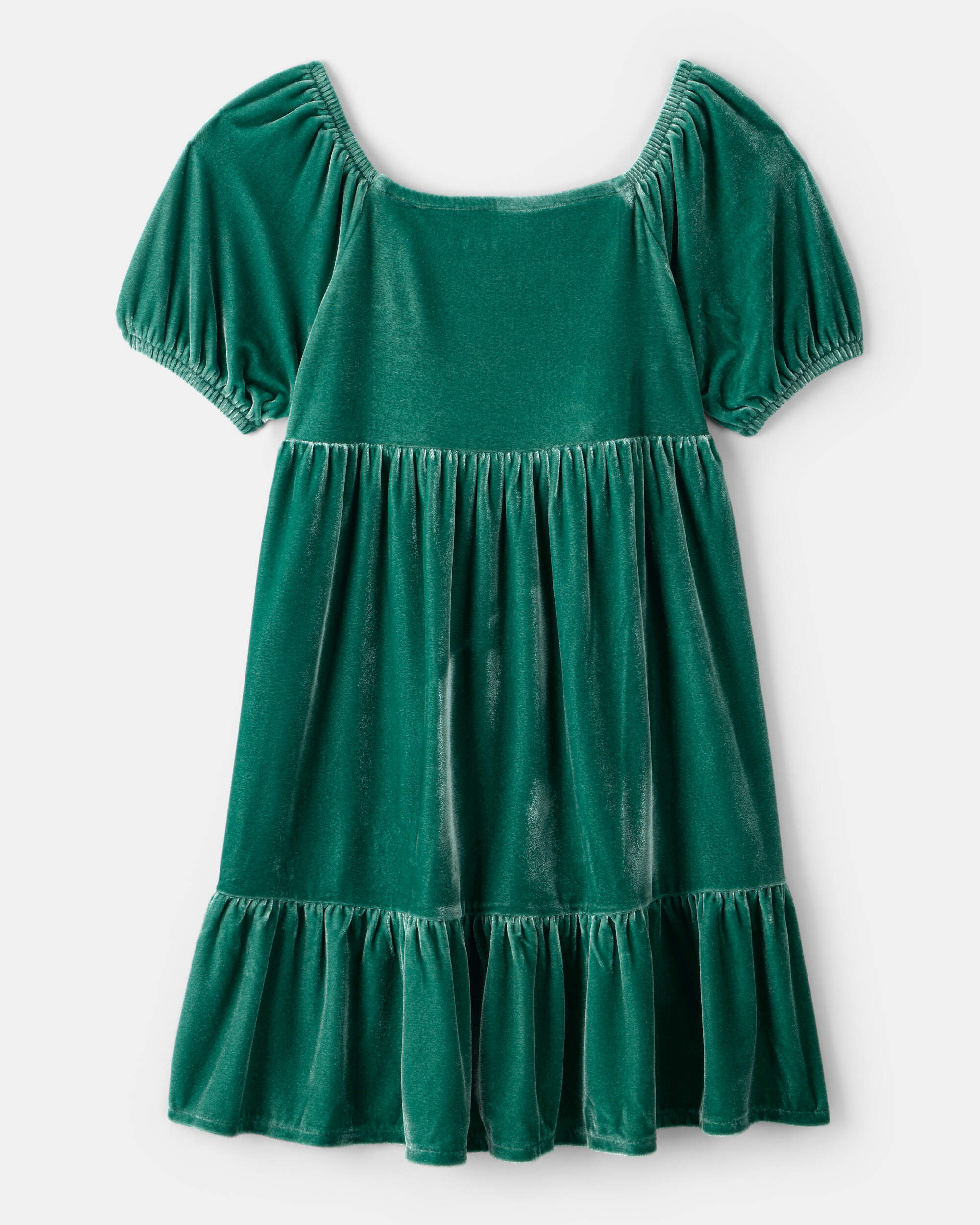 Girls Velvet Short-Sleeve Occasion Dress - Green