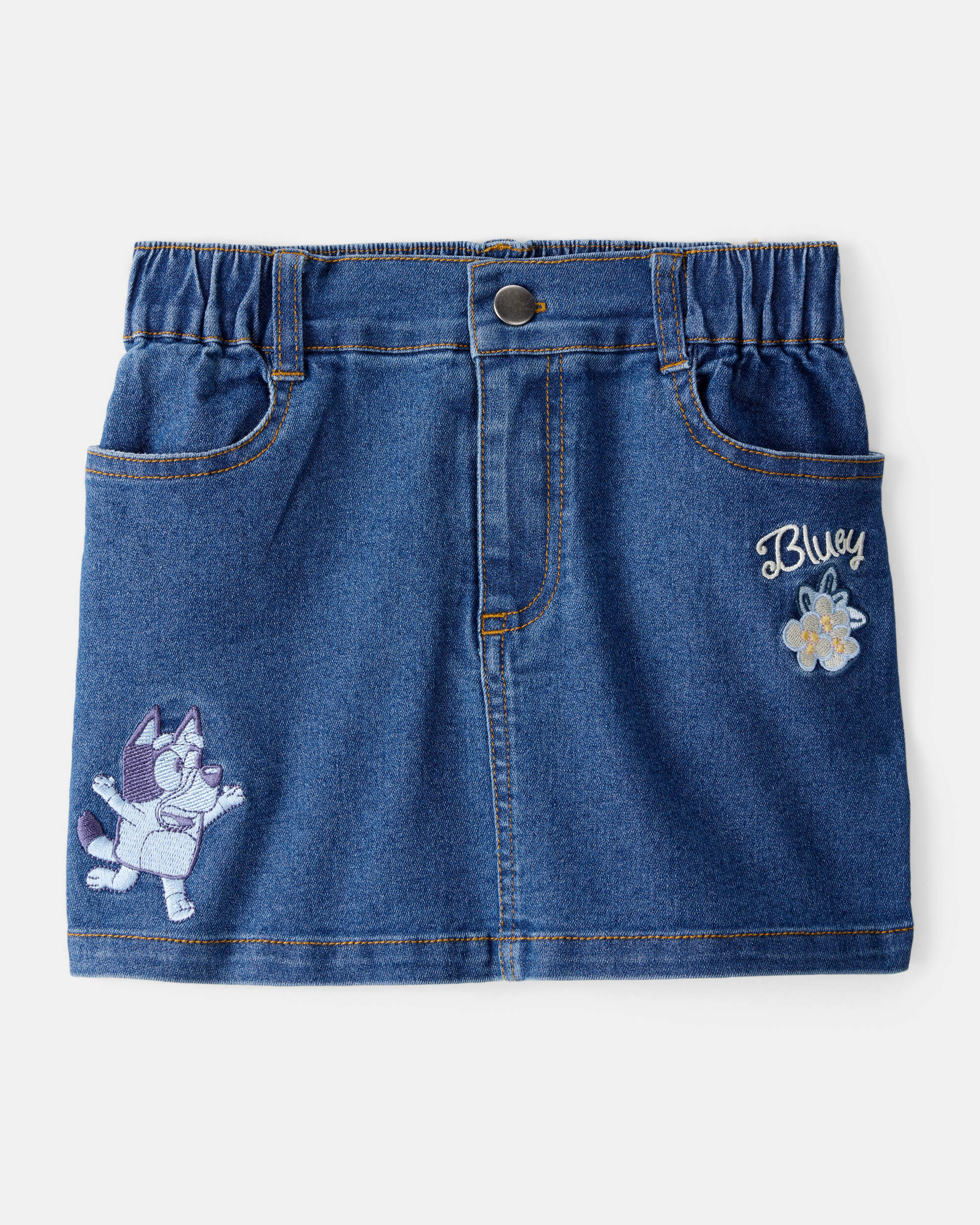 Toddler Girl Bluey Embroidered Denim Skirt - Blue