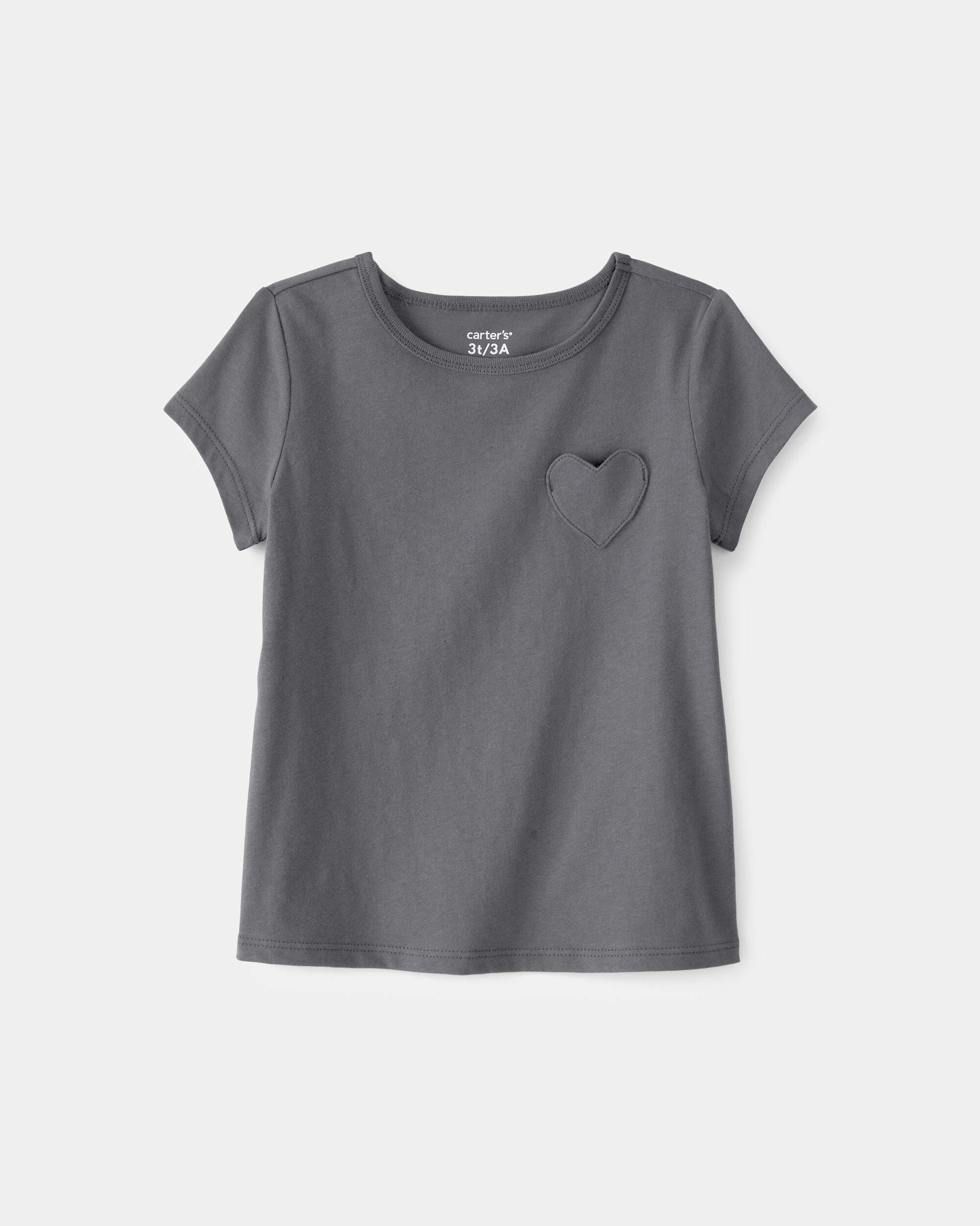Toddler Girl Heart Pocket Top - Grey