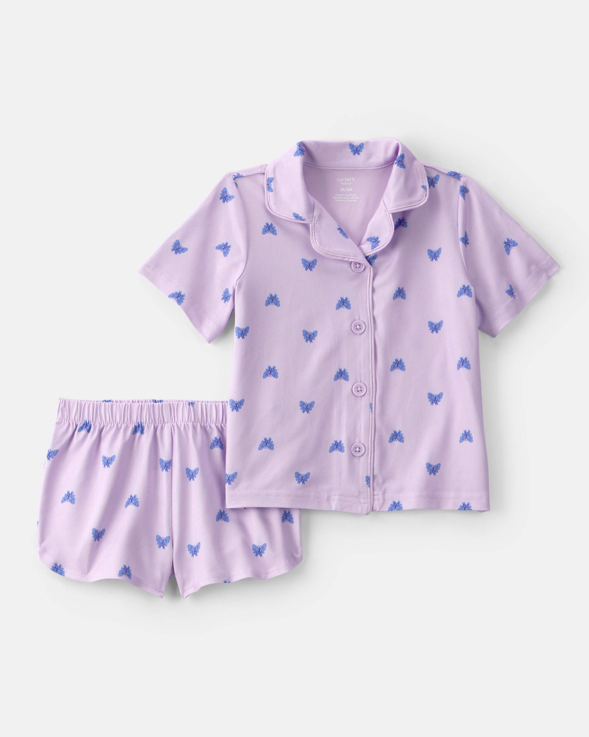 Toddler Girl Butterfly Short-Sleeve Loose Fit 2-Piece pyjama Set - Purple