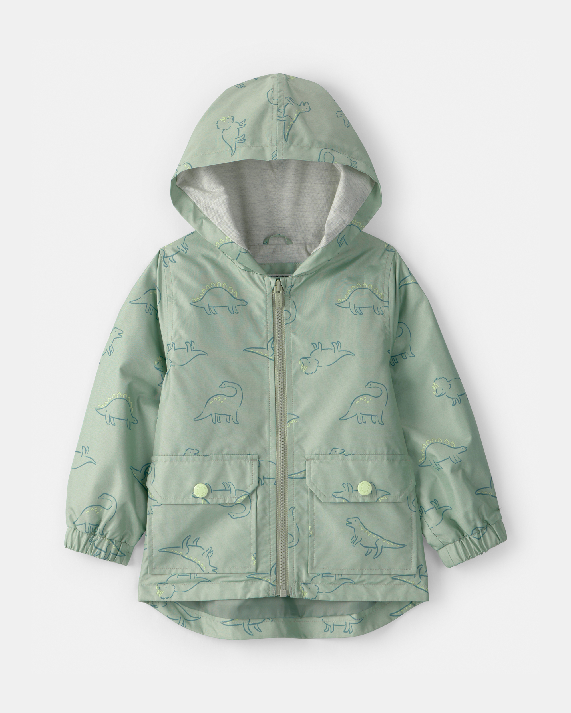 Toddler Boy Dinosaur Print Rain Jacket- Green