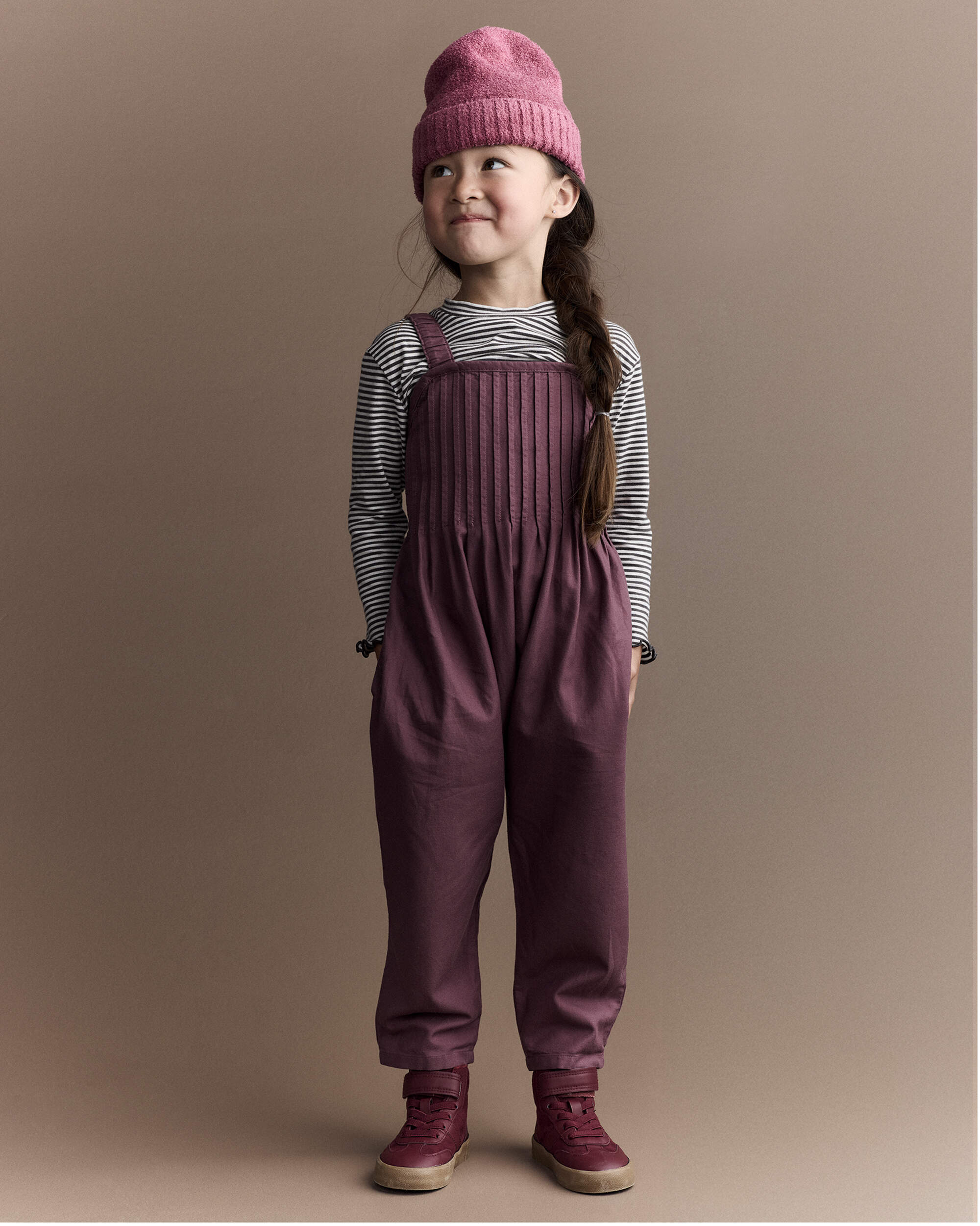 Toddler Girl Pleated Overalls - Mauve