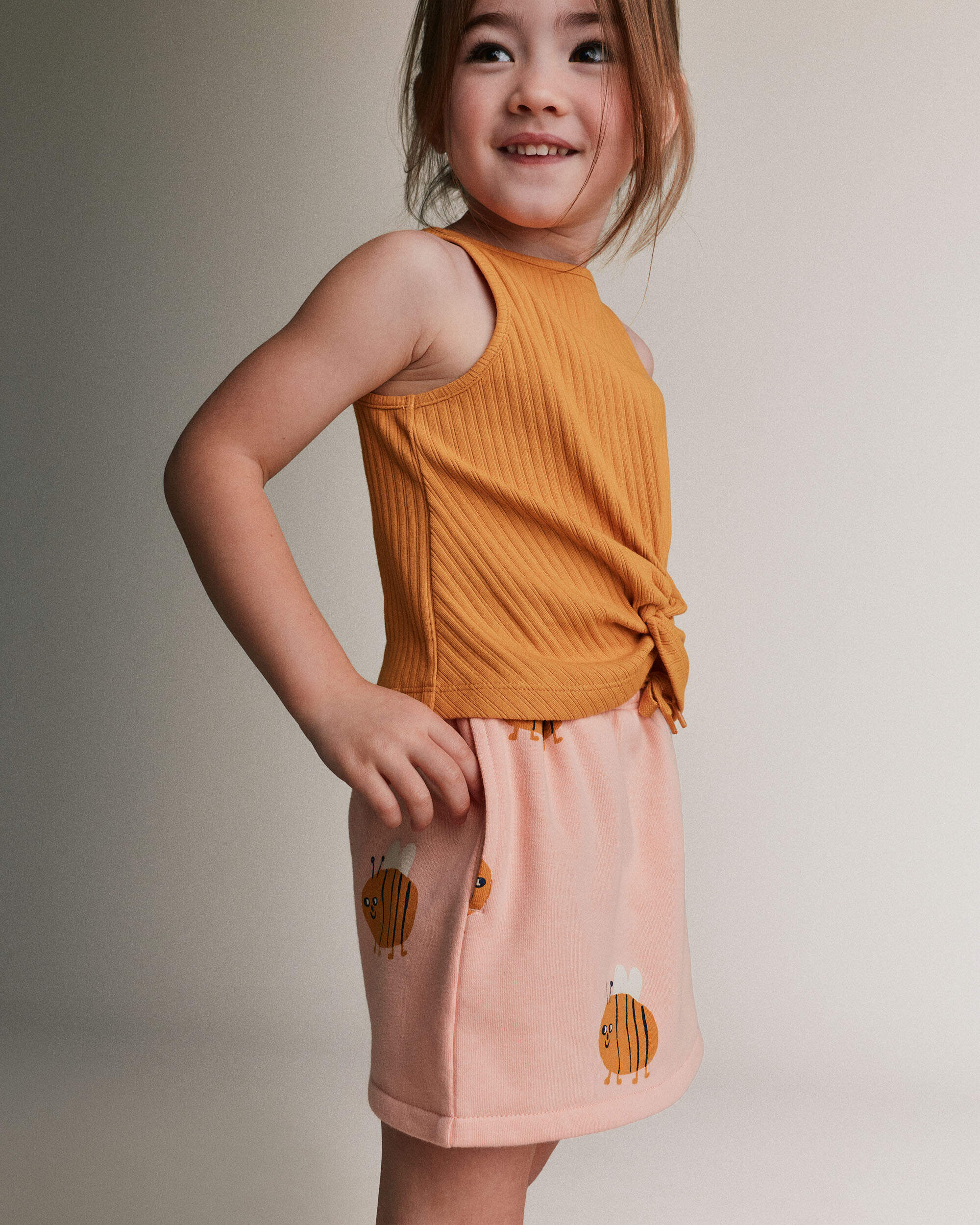 Toddler Girl Pull-On Skirt with Pockets Bee Print - Light Pink