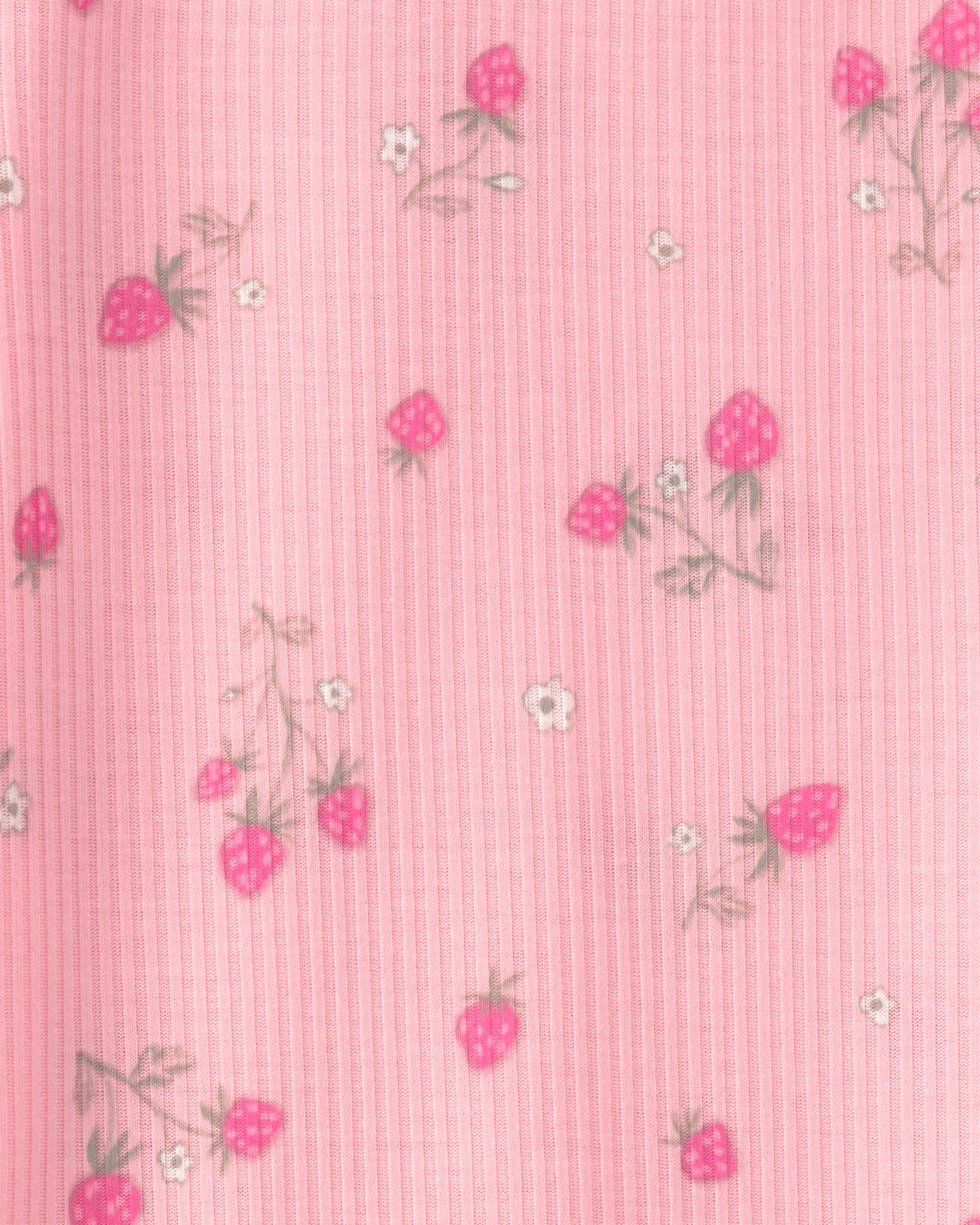 Girls Strawberry Rib Loose Fit 2-Piece Pyjama Set - Pink