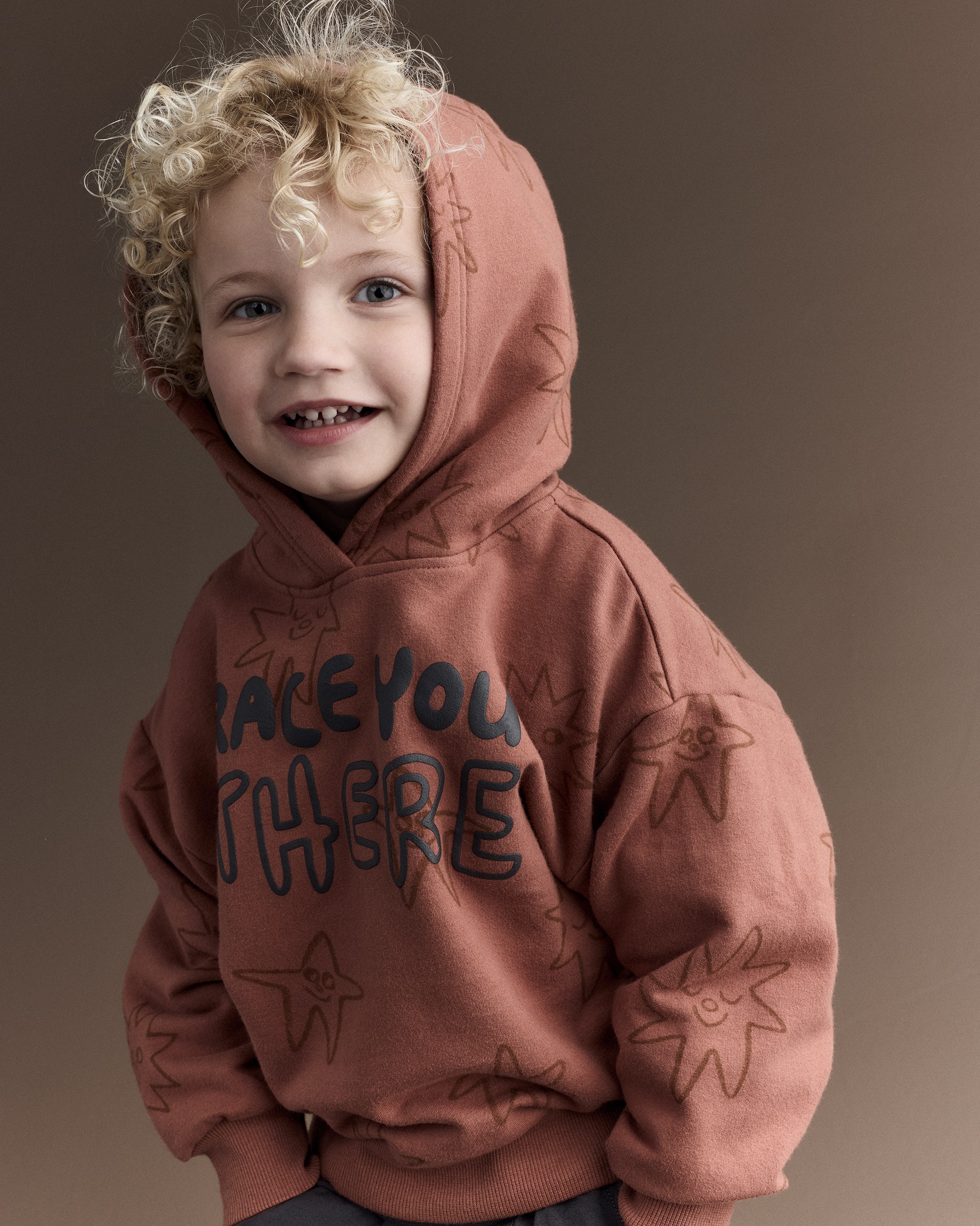Toddler Race You There' Fleece Hoodie - Rust