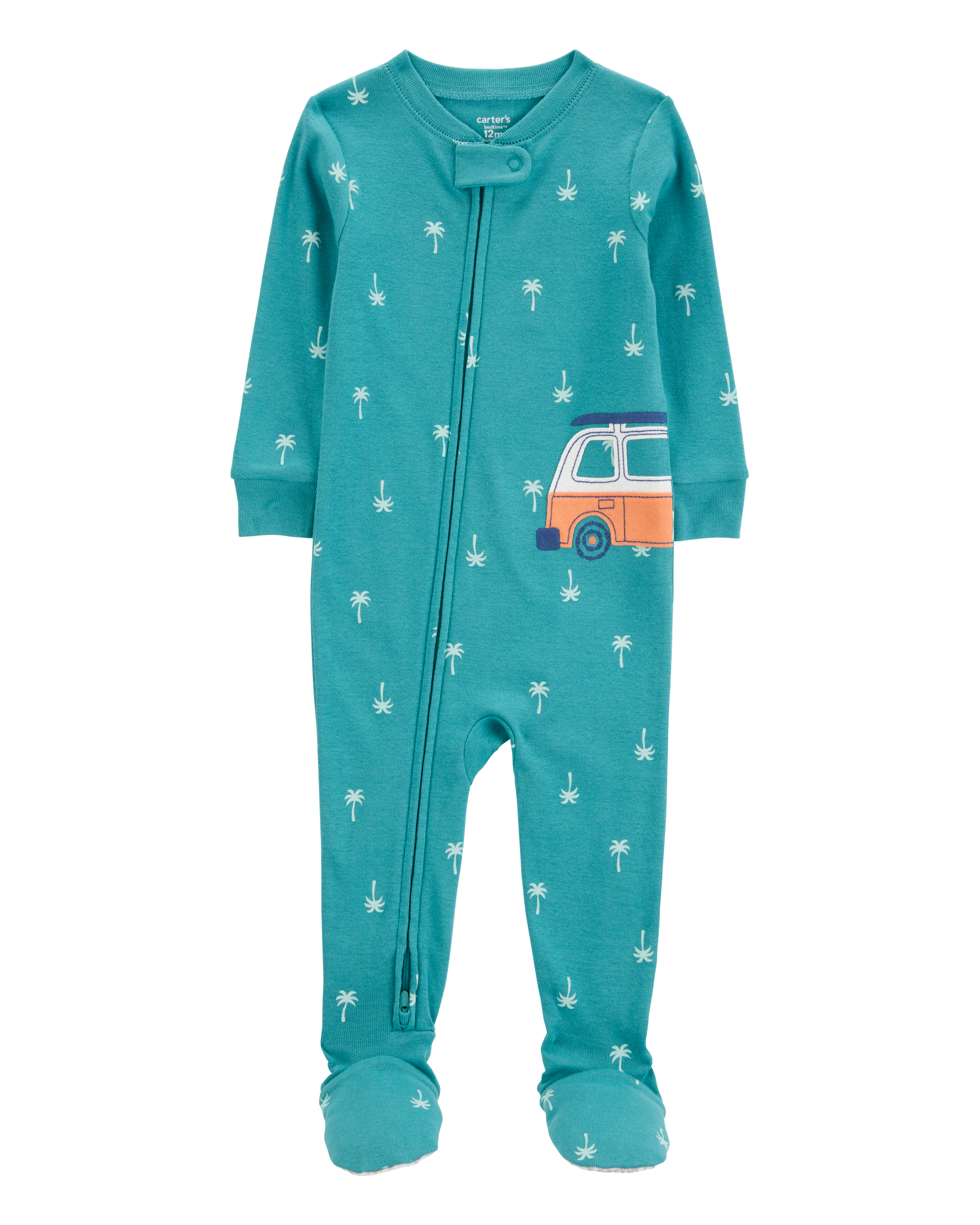 Baby Car Polka Dot Snug Fit Cotton Footie 1-Piece Pyjamas - Turquoise