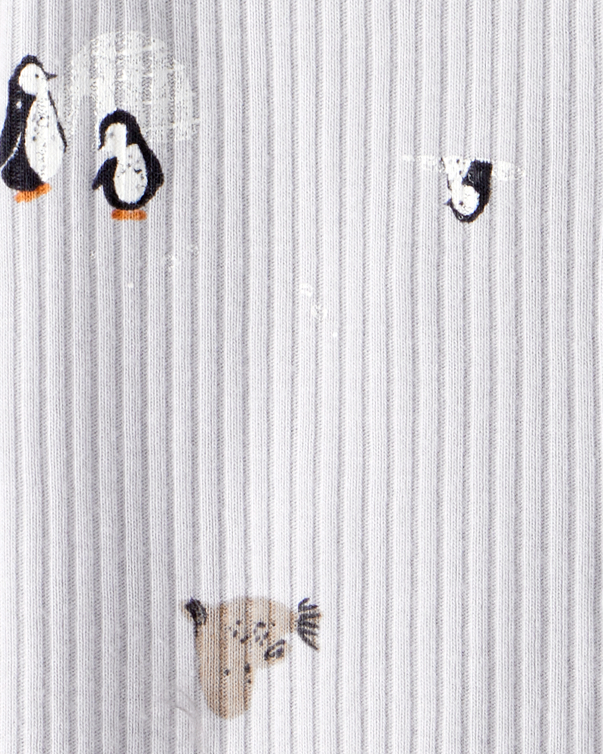 Baby Penguin Print Cotton Long-Sleeve Sleeper - White
