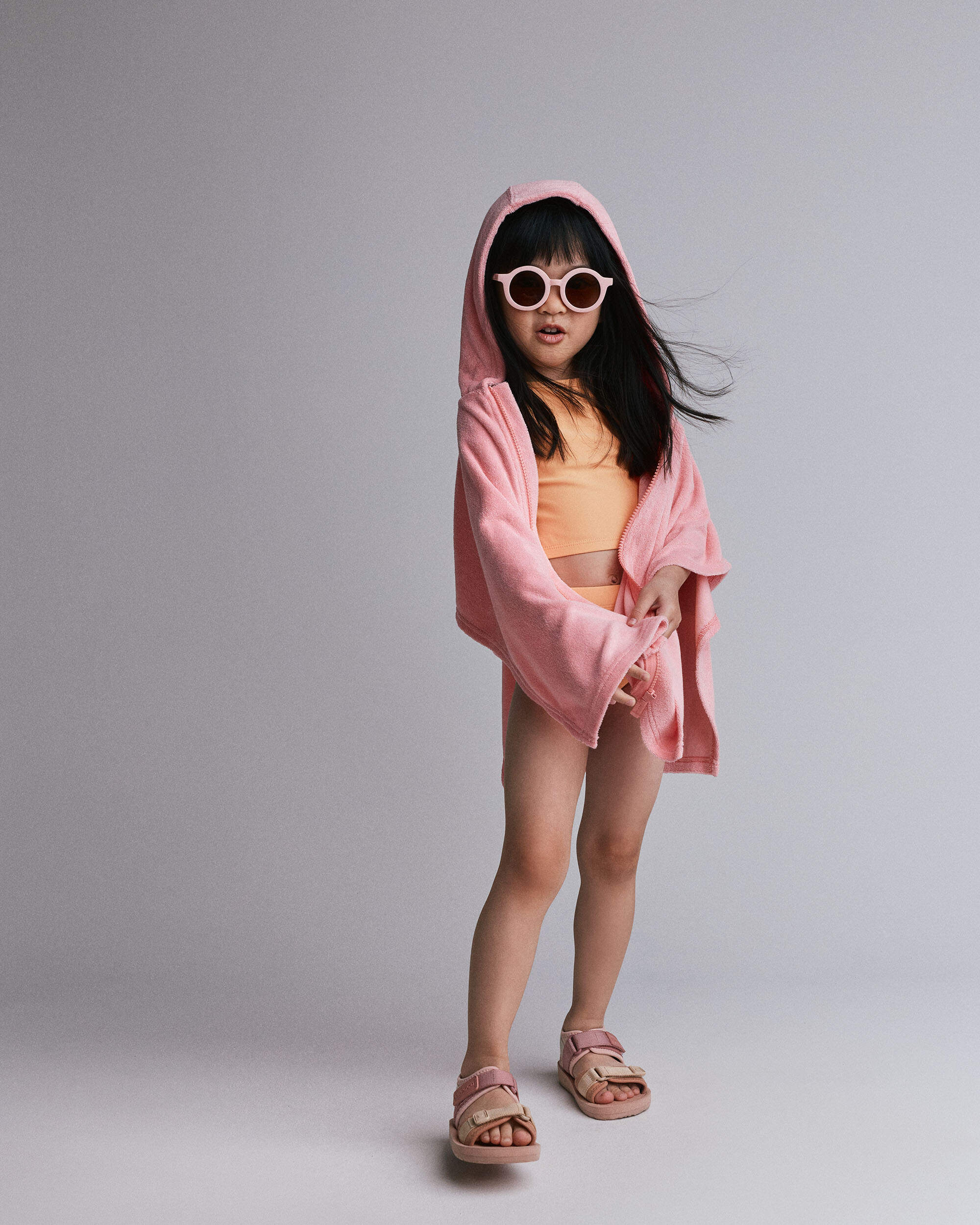 Toddler Girl French Terry Hooded Poncho Towel - Light Pink