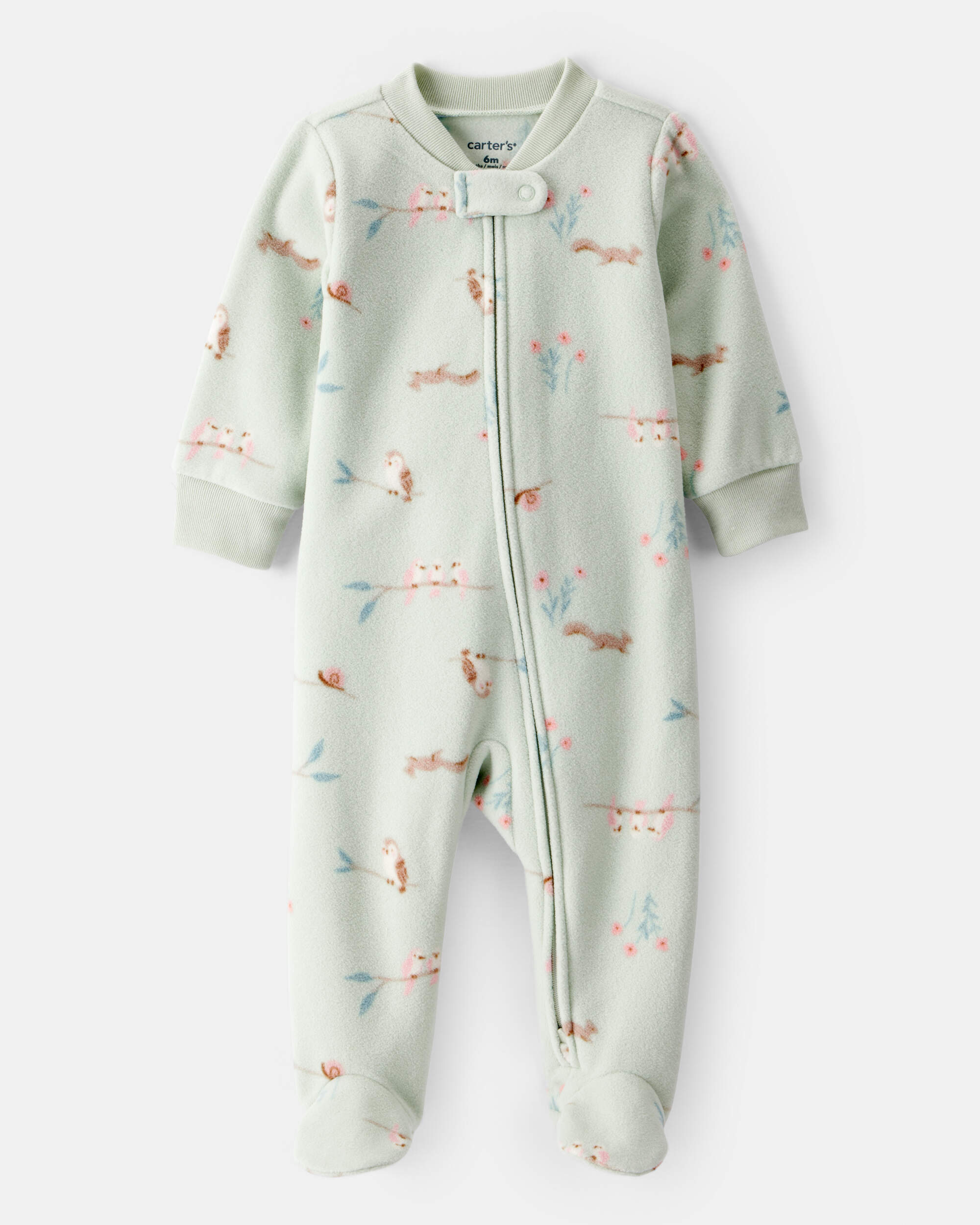 Baby Girl Squirrel Print Loose Fit Long-Sleeve Sleeper - Green